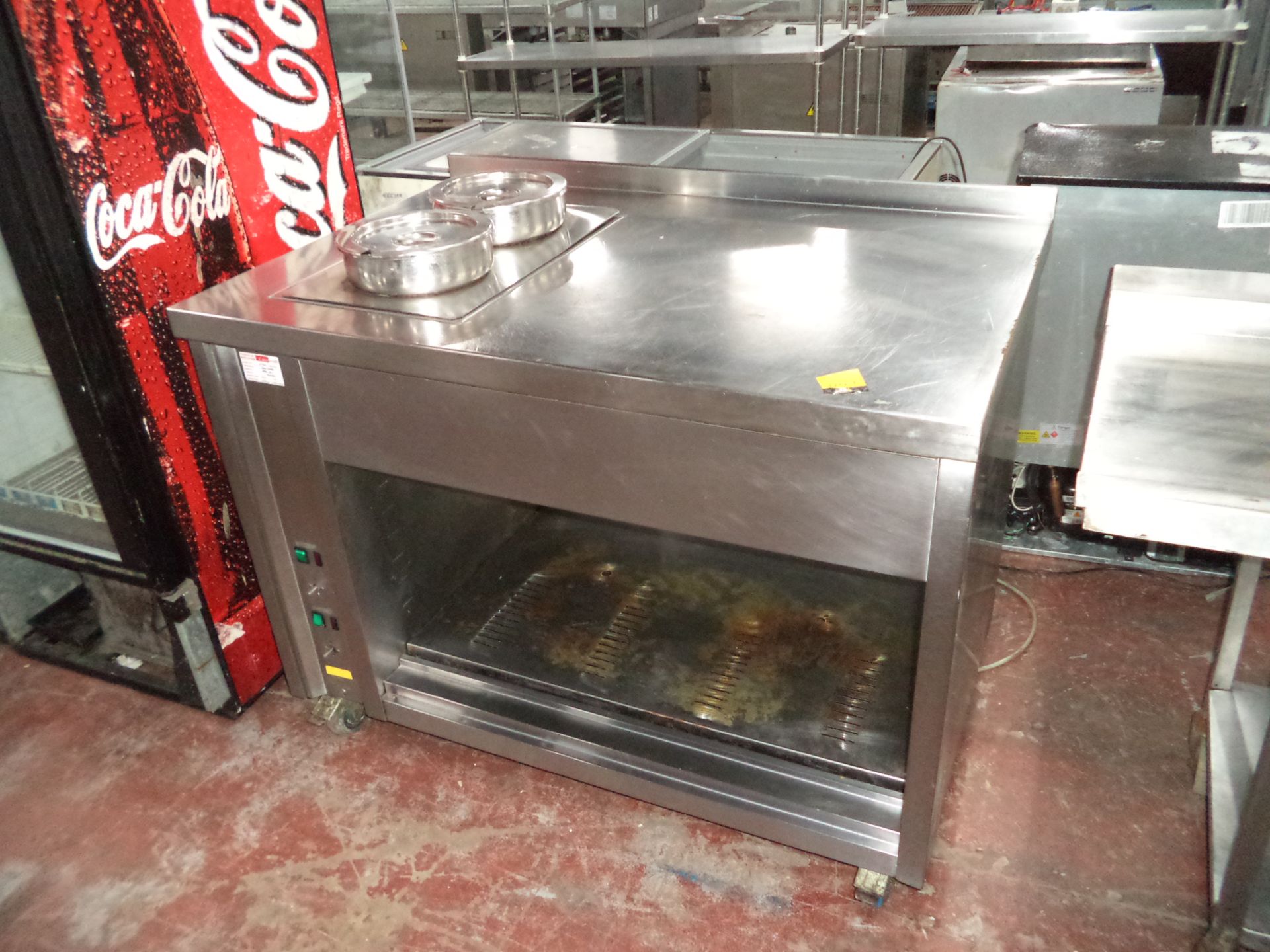 Stainless steel mobile warming cupboard with twin bin bain marie IMPORTANT: Please remember goods