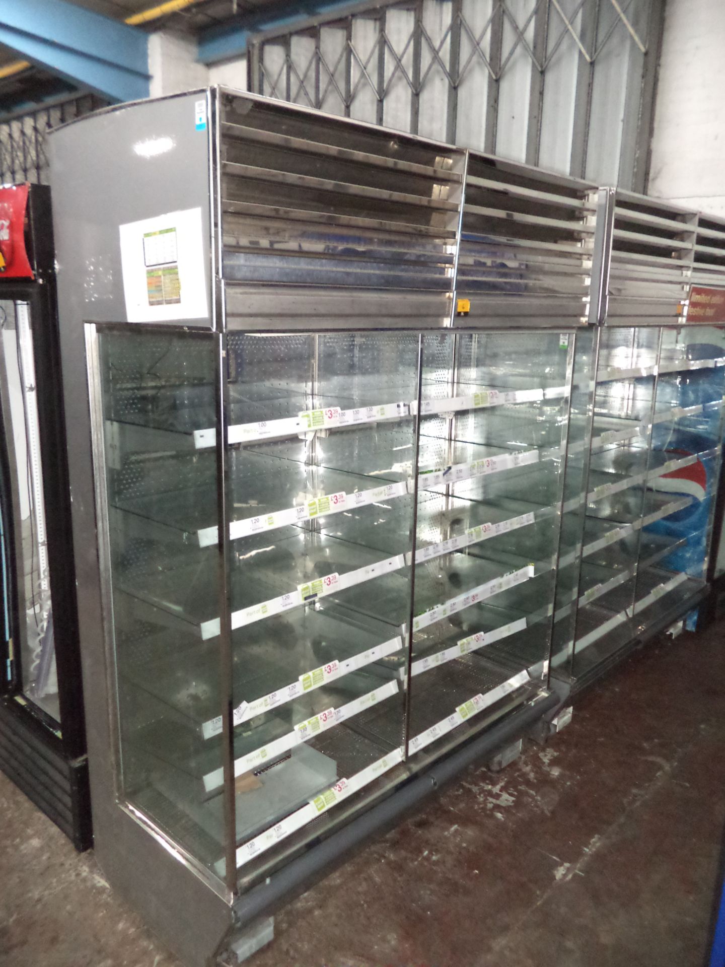 Stainless steel and glass double width open front display fridge IMPORTANT: Please remember goods