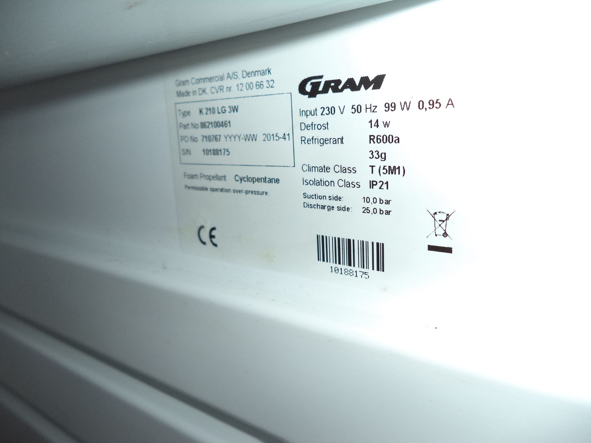 Gram counter height fridge, model K210 IMPORTANT: Please remember goods successfully bid upon must - Image 3 of 3