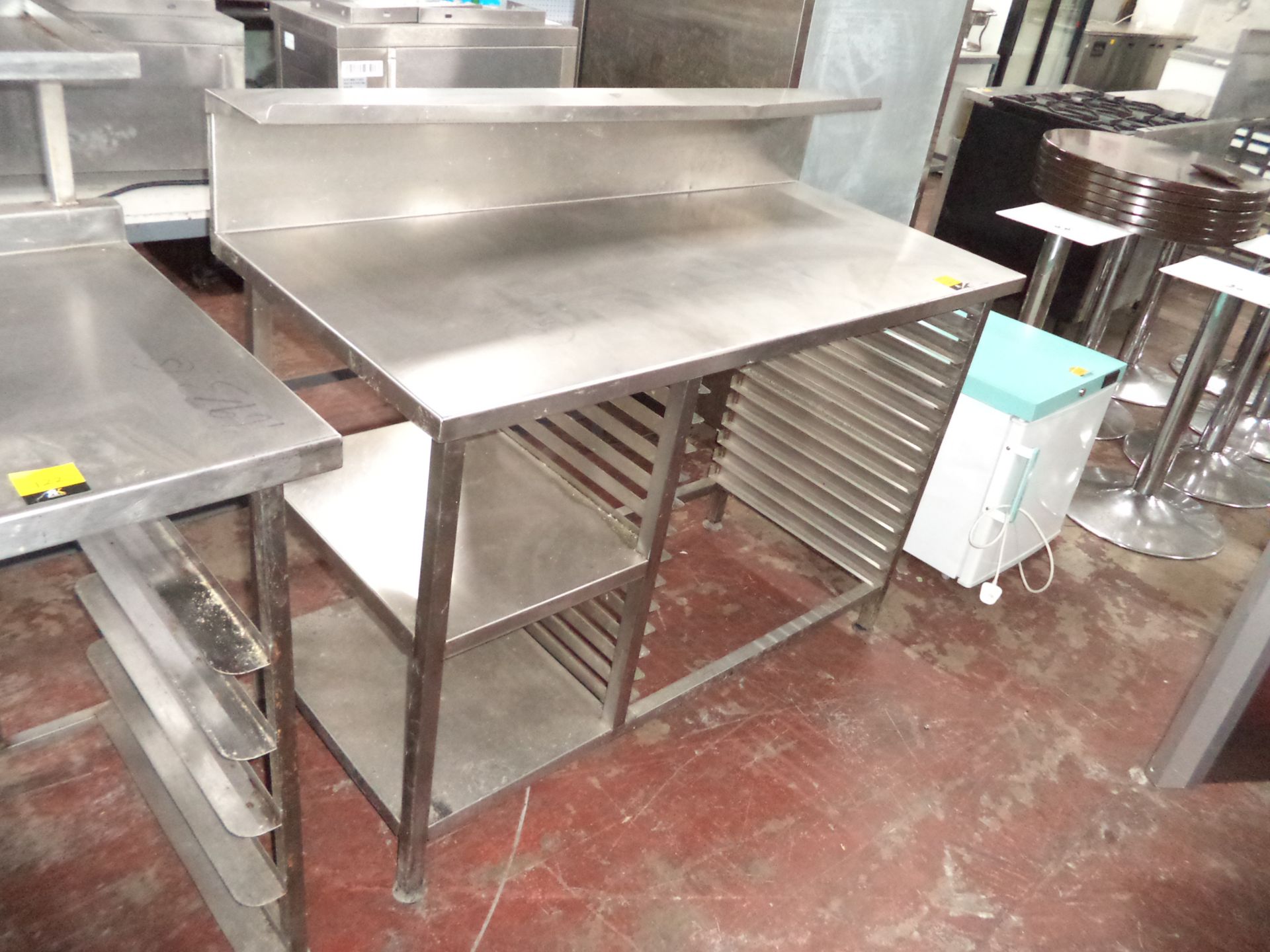 Stainless steel multi-tier table incorporating racking below IMPORTANT: Please remember goods - Image 2 of 2