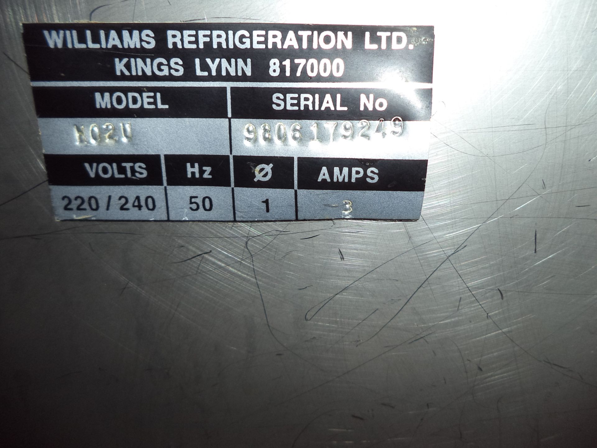 Williams mobile stainless steel refrigerated prep unit, model H02U IMPORTANT: Please remember - Image 3 of 3