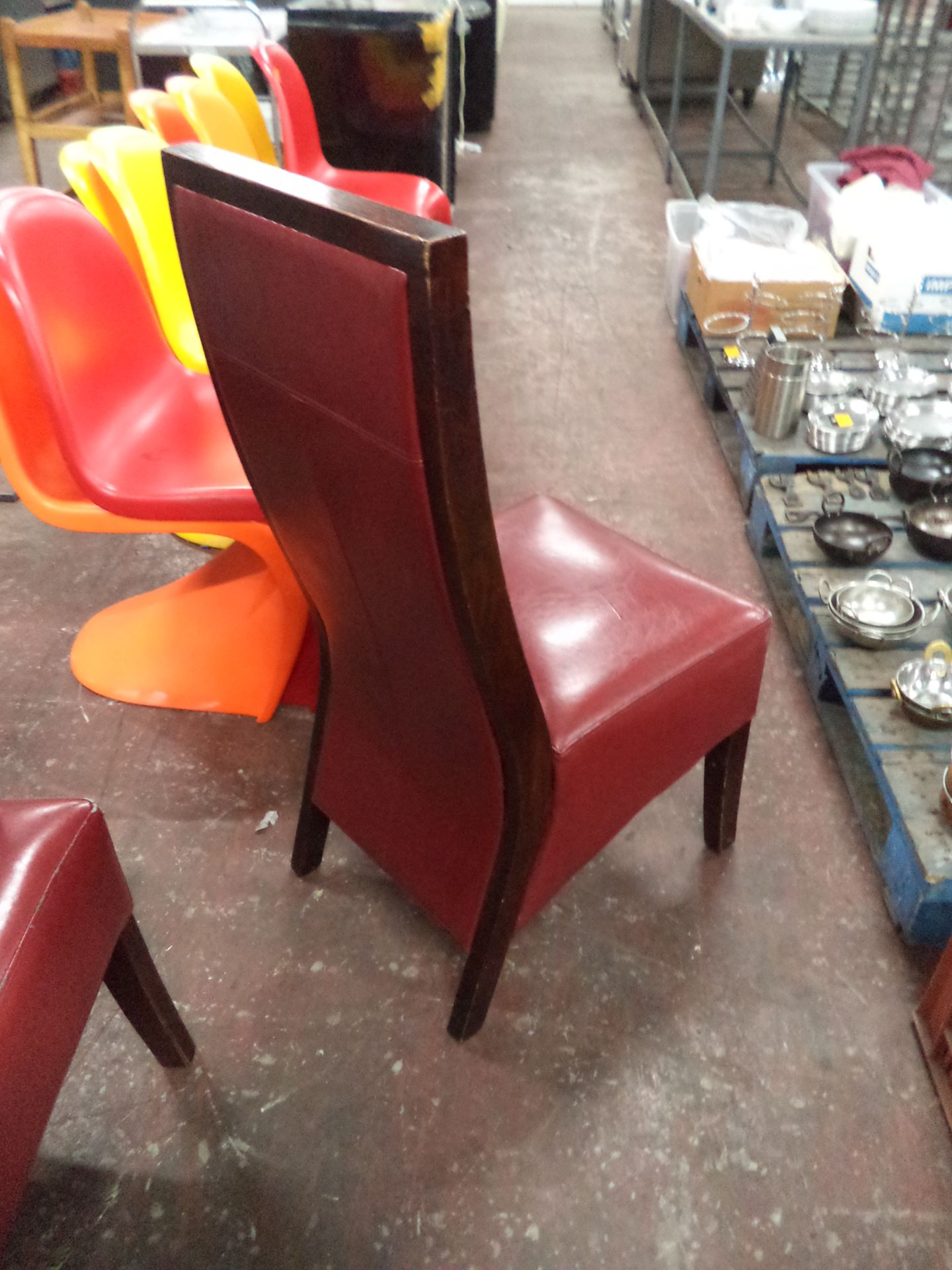 5 off matching wooden and red vinyl type fabric dining chairs IMPORTANT: Please remember goods - Image 4 of 4