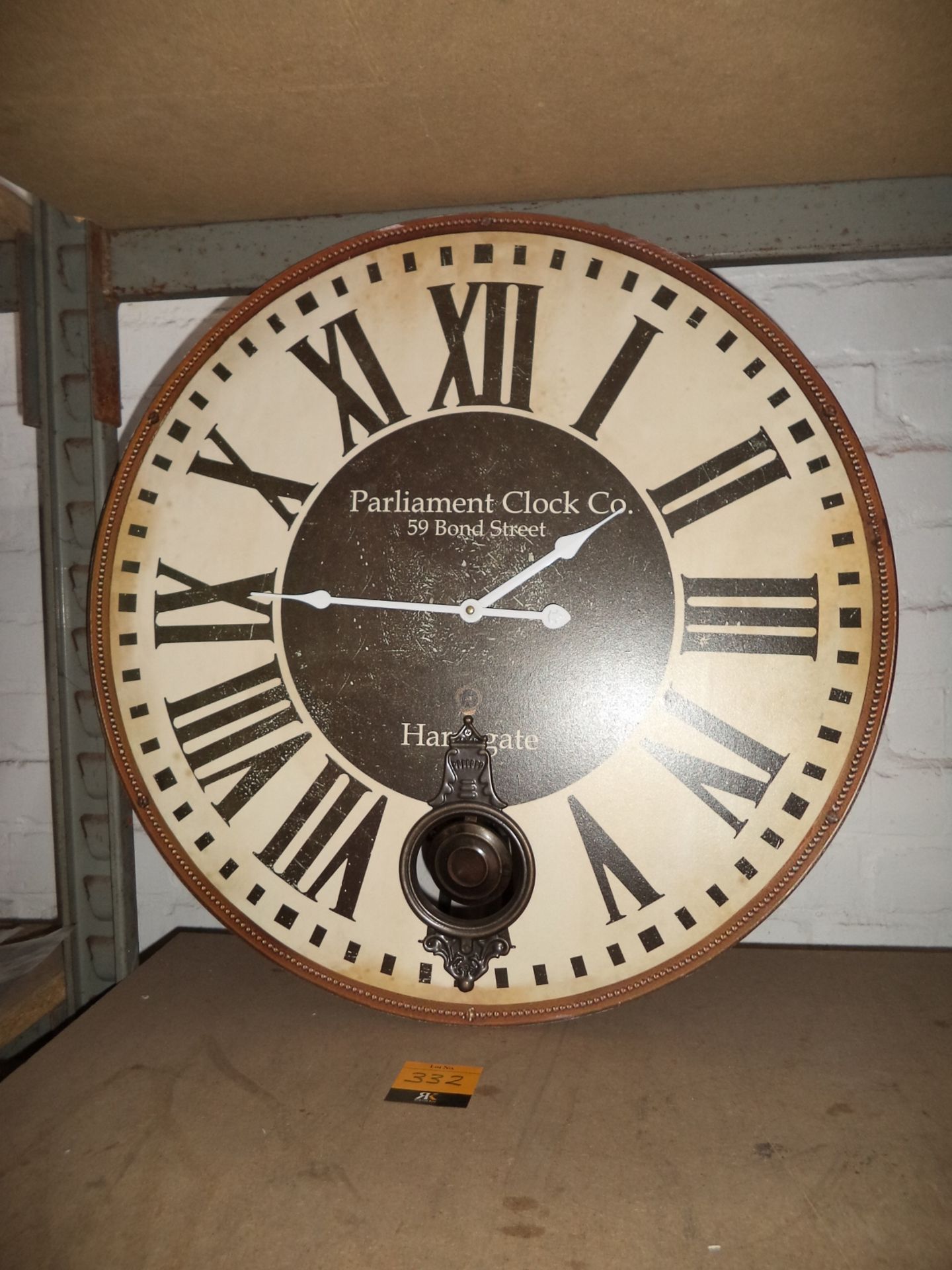 Large clock marked Parliament Clock Company IMPORTANT: Please remember goods successfully bid upon