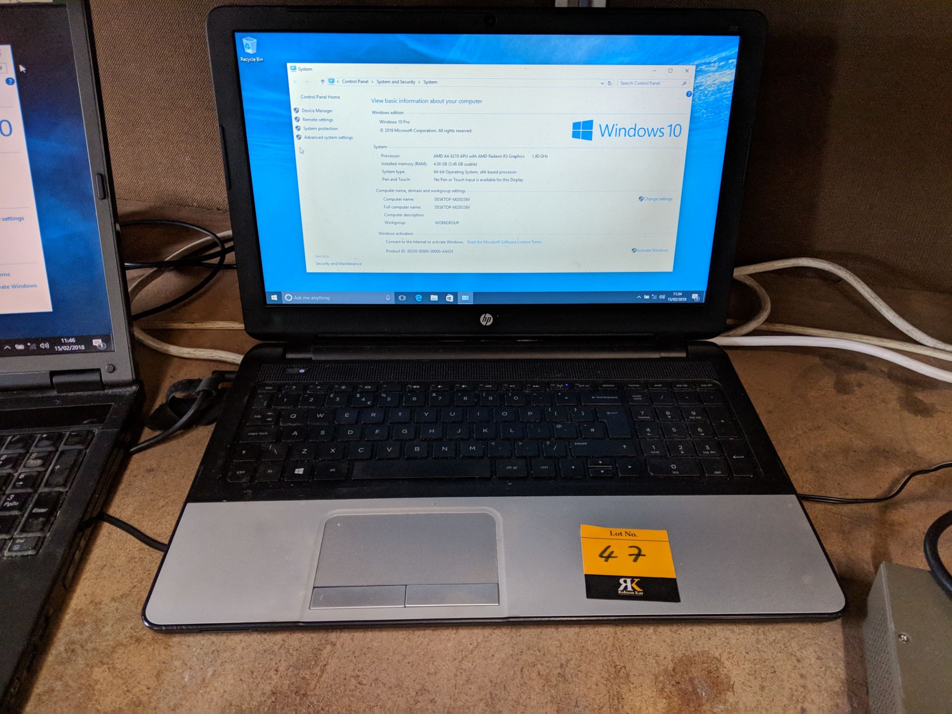 HP notebook computer model 355G2 with AMD A4-6210 APU, 4GB Ram, 500GB HDD, including power pack