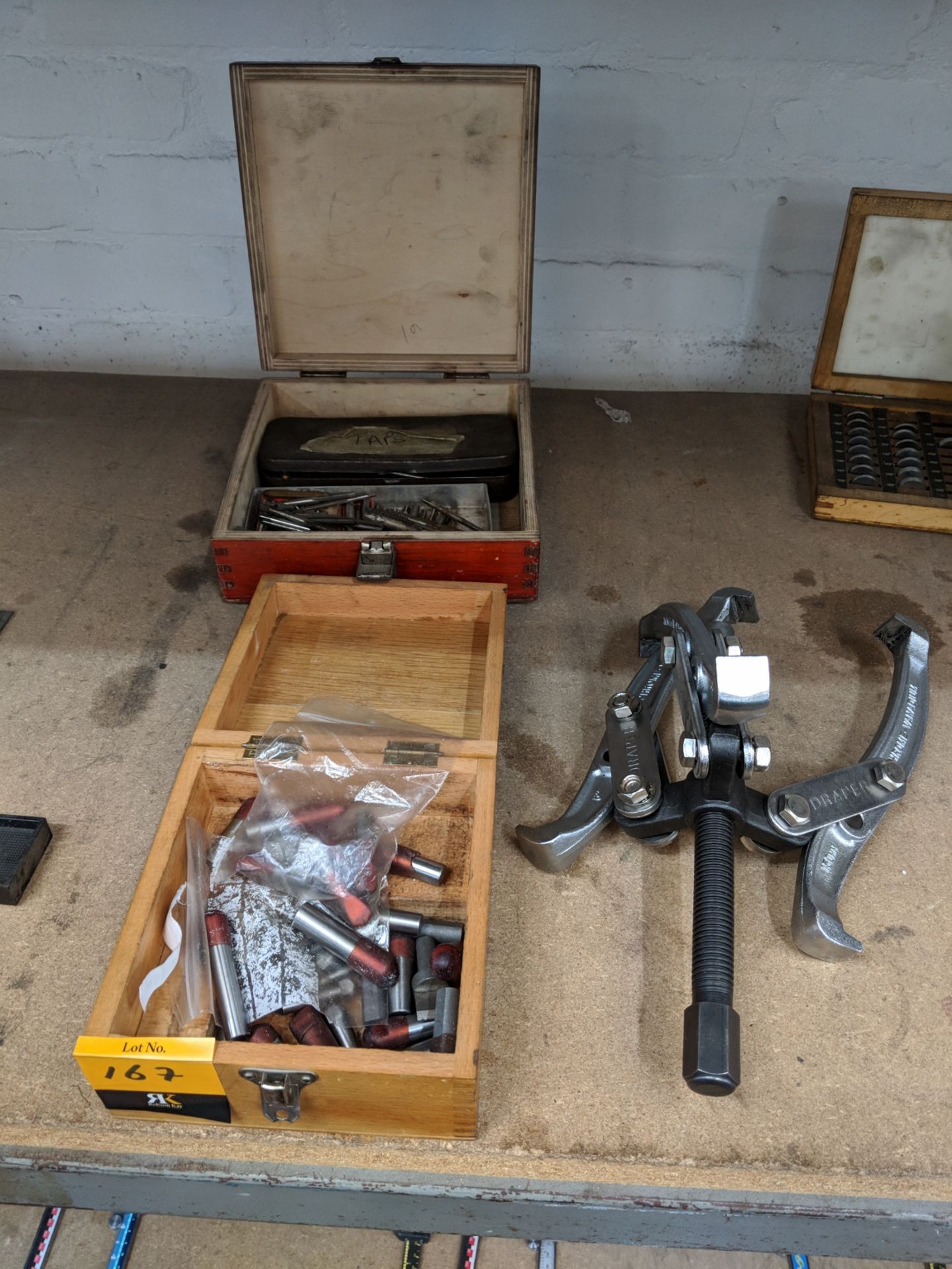 Quantity of assorted taps & dies & 150mm 6" pulley drawer This is one of a number of lots from C & C