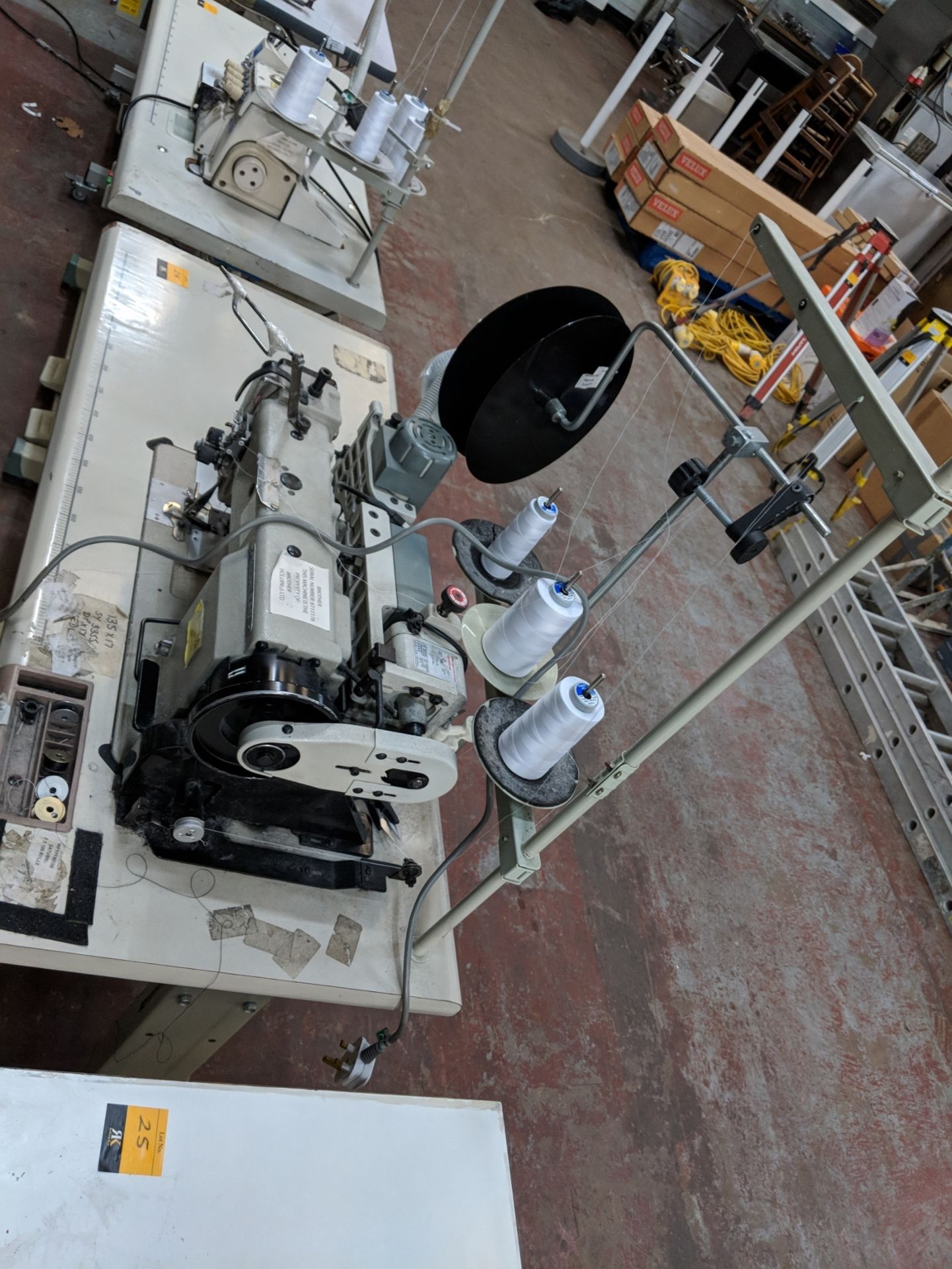 Brother/Highlead model GC20518-B twin needle sewing machine on table including all ancillary items - Image 6 of 7
