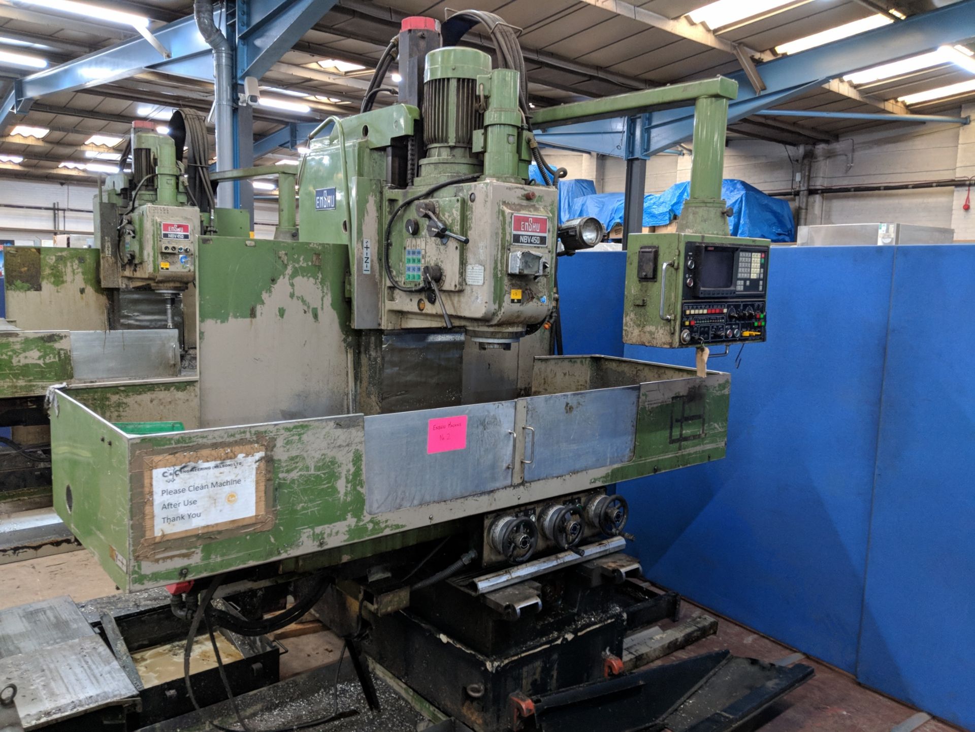 Enshu model NBV450 milling machine complete with Fanuc control unit on swing out arm, including wide - Image 2 of 7