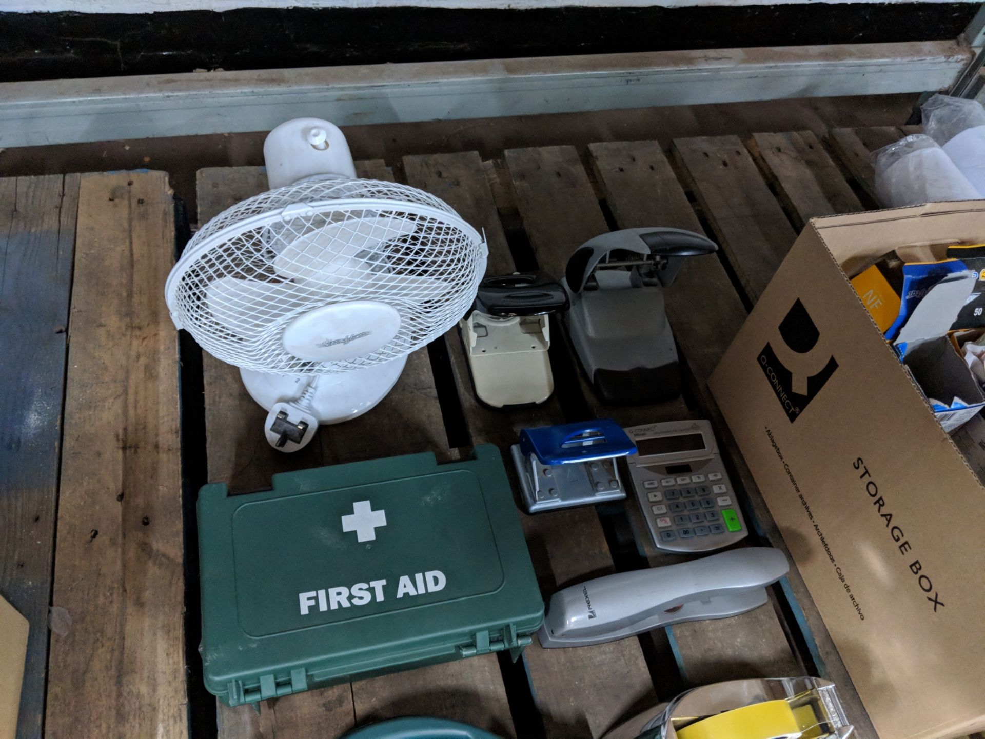 The contents of a pallet comprising an assortment of first aid kits & office equipment including - Image 3 of 8