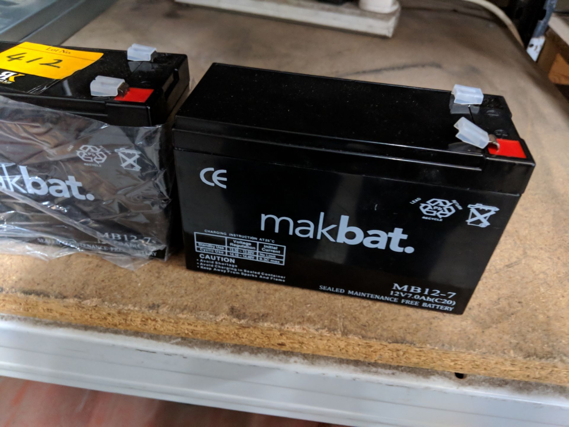 2 off Makbat model MB12-7 12V 7.0 AH (C20) sealed maintenance free batteries, understood to be - Image 3 of 4