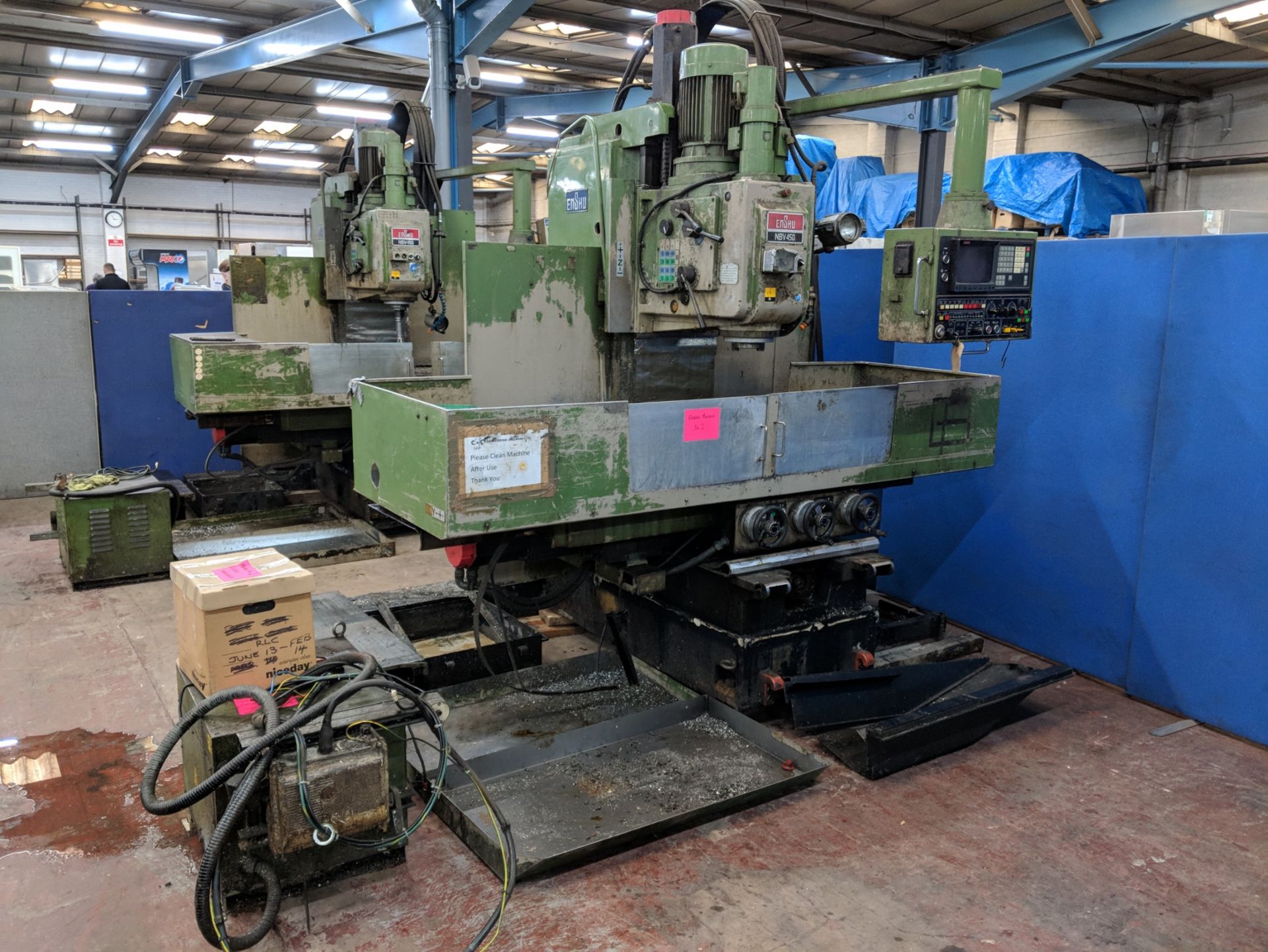 Enshu model NBV450 milling machine complete with Fanuc control unit on swing out arm, including wide