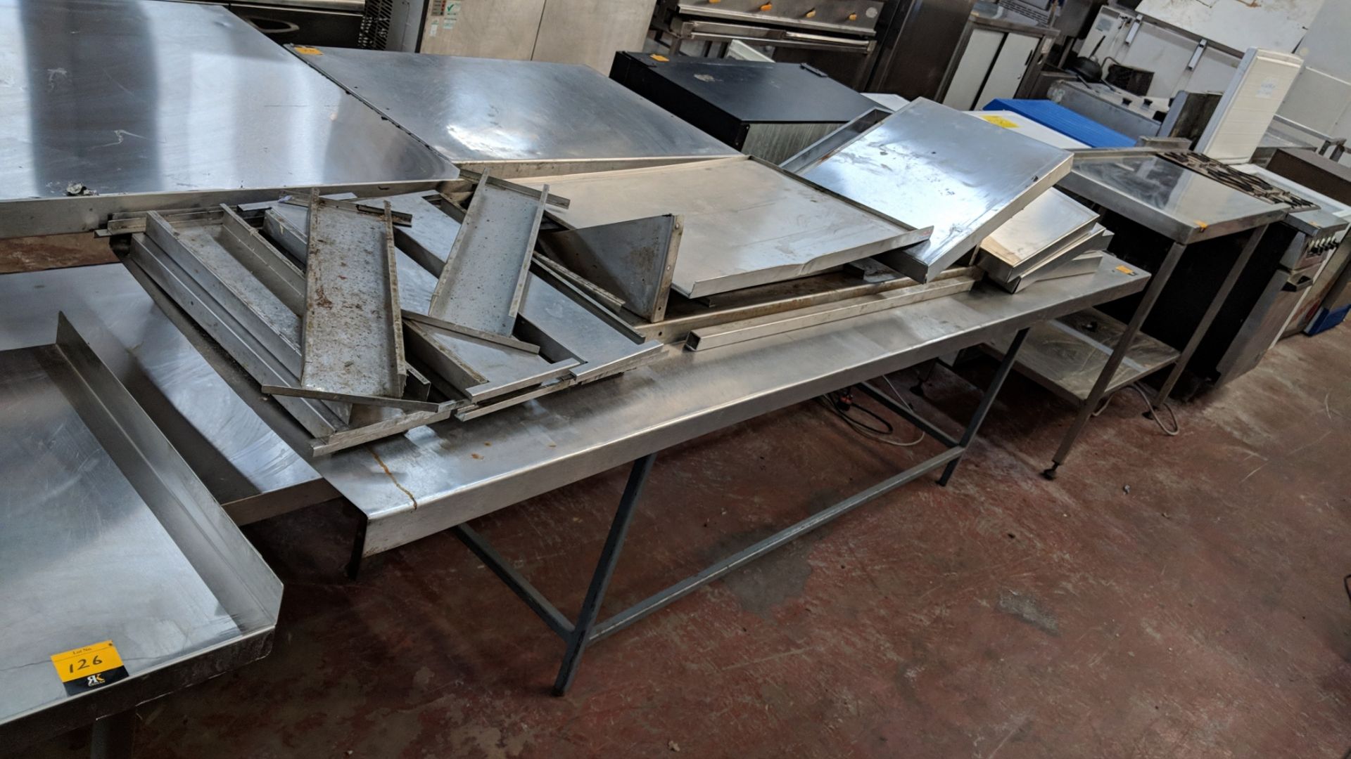 Quantity of stainless steel shelves, bases, tops and similar NB. Table upon which they are displayed - Image 6 of 6