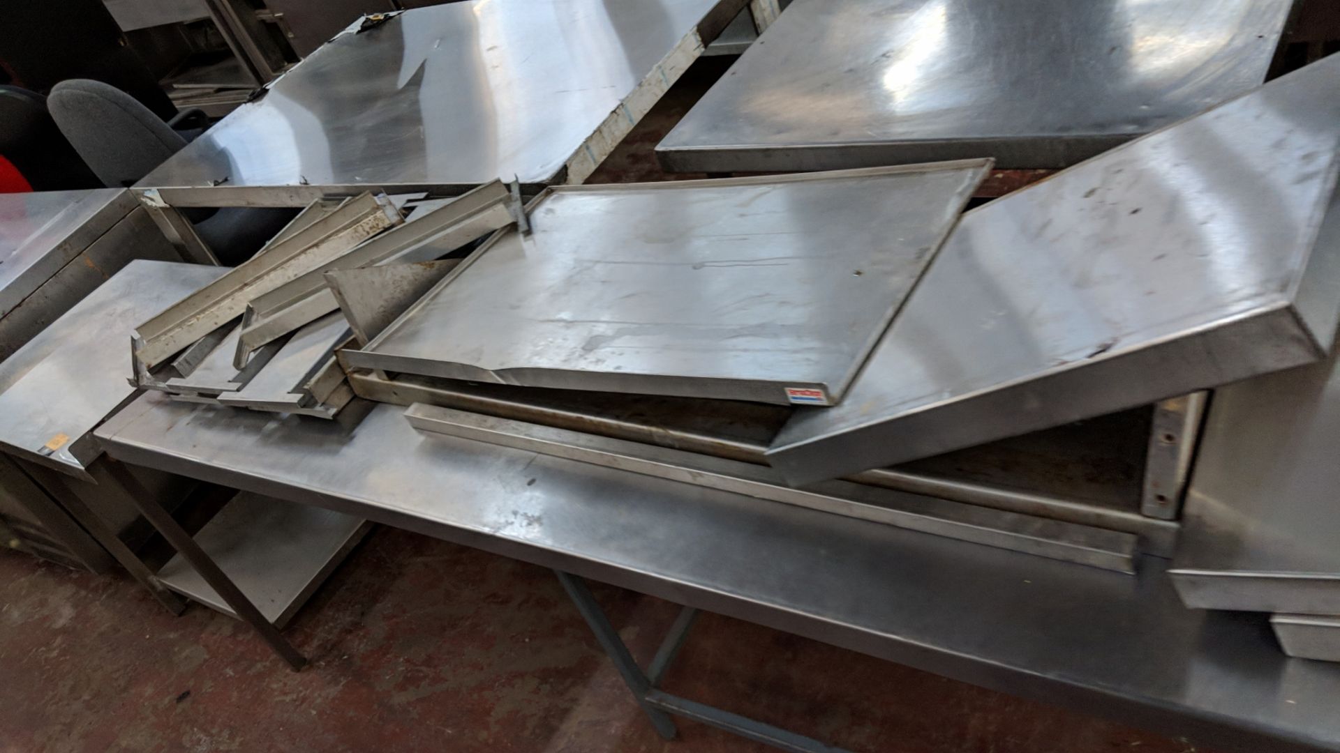 Quantity of stainless steel shelves, bases, tops and similar NB. Table upon which they are displayed - Image 4 of 6