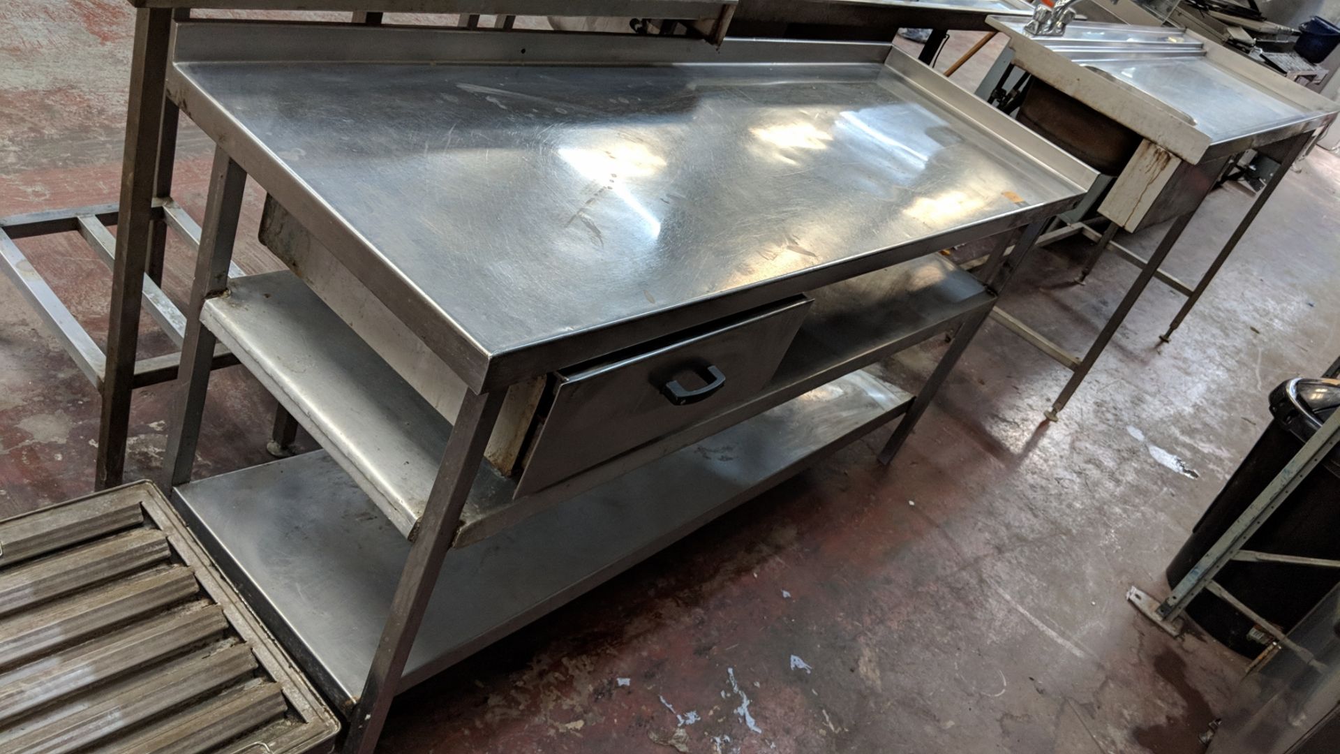 Stainless steel triple-tier table including built-in drawer, circa 1800mm long IMPORTANT: Please - Image 2 of 3