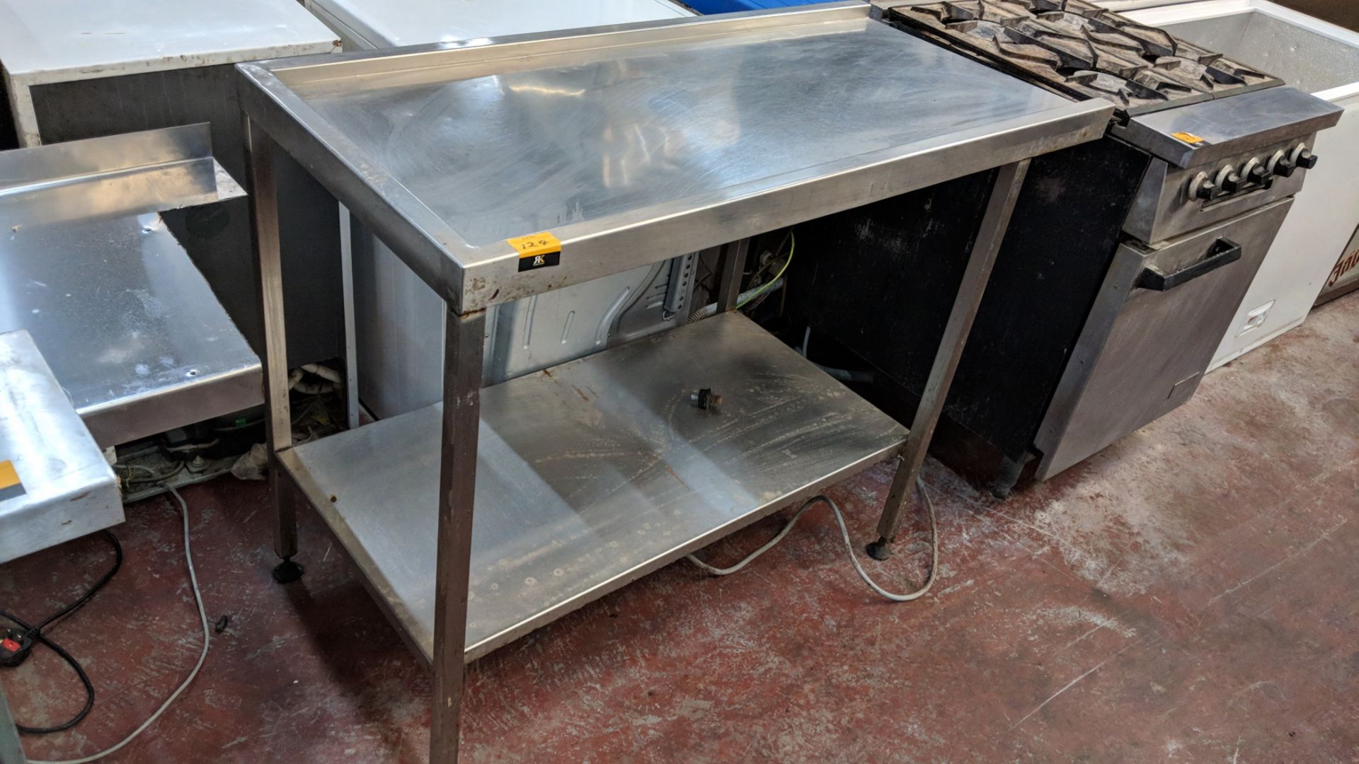 Stainless steel twin tier table for use with commercial dishwasher, top section being circa 1200mm - Image 2 of 2