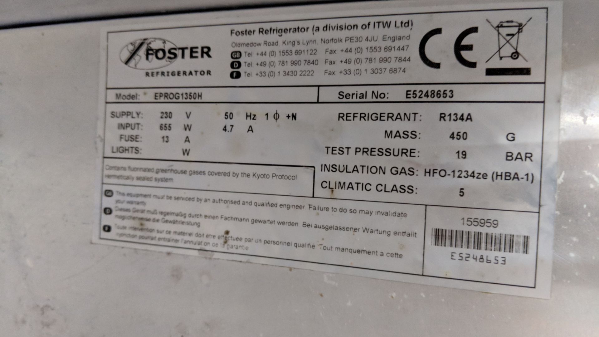 Foster very large stainless steel twin door fridge, model EPROG 1350H IMPORTANT: Please remember - Bild 4 aus 4