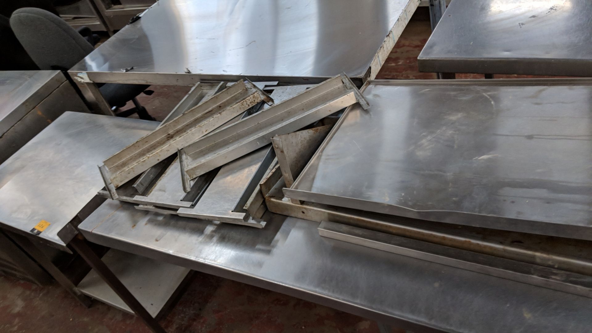 Quantity of stainless steel shelves, bases, tops and similar NB. Table upon which they are displayed - Image 5 of 6