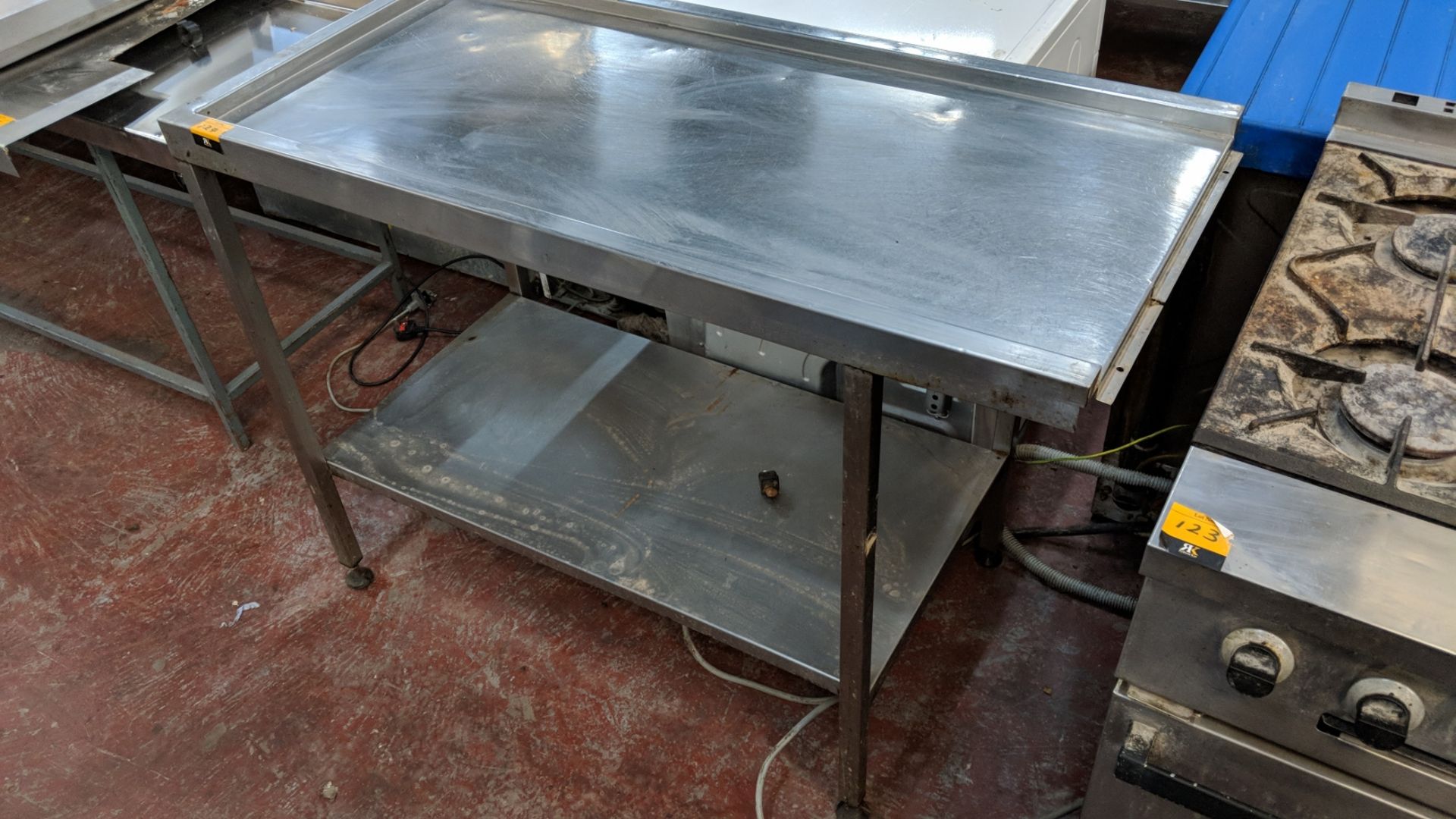 Stainless steel twin tier table for use with commercial dishwasher, top section being circa 1200mm