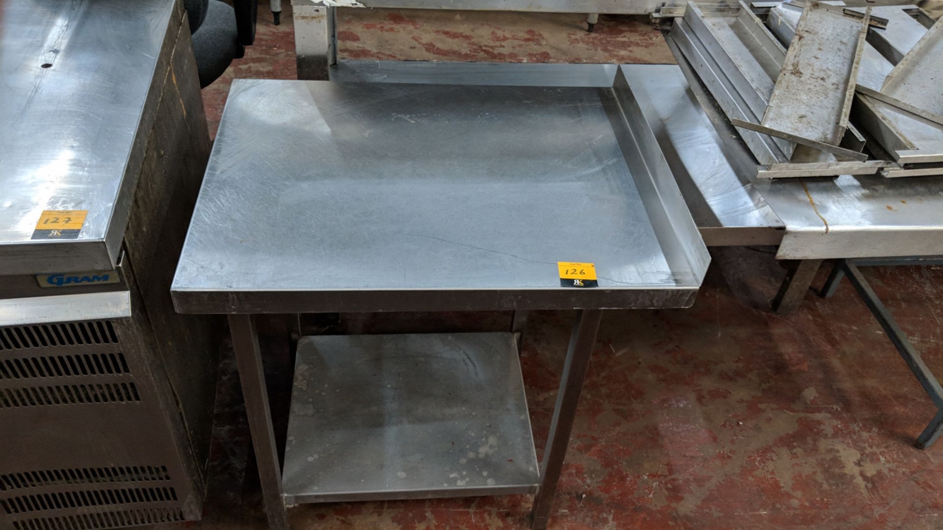 Stainless steel twin tier table with top approx. 550mm x 700mm IMPORTANT: Please remember goods