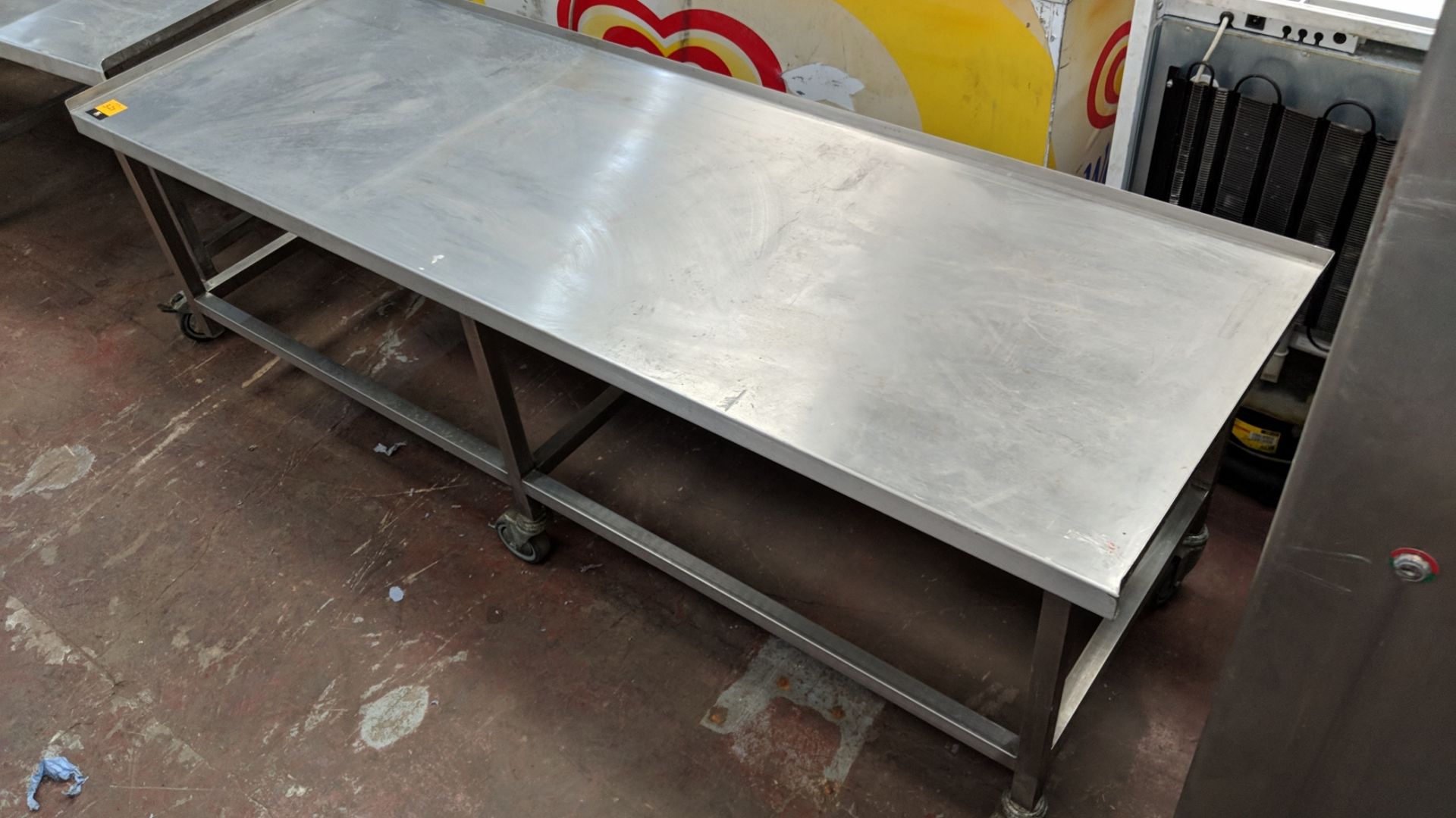 2 off long low mobile stainless steel tables, each circa 1850mm long IMPORTANT: Please remember - Image 2 of 3