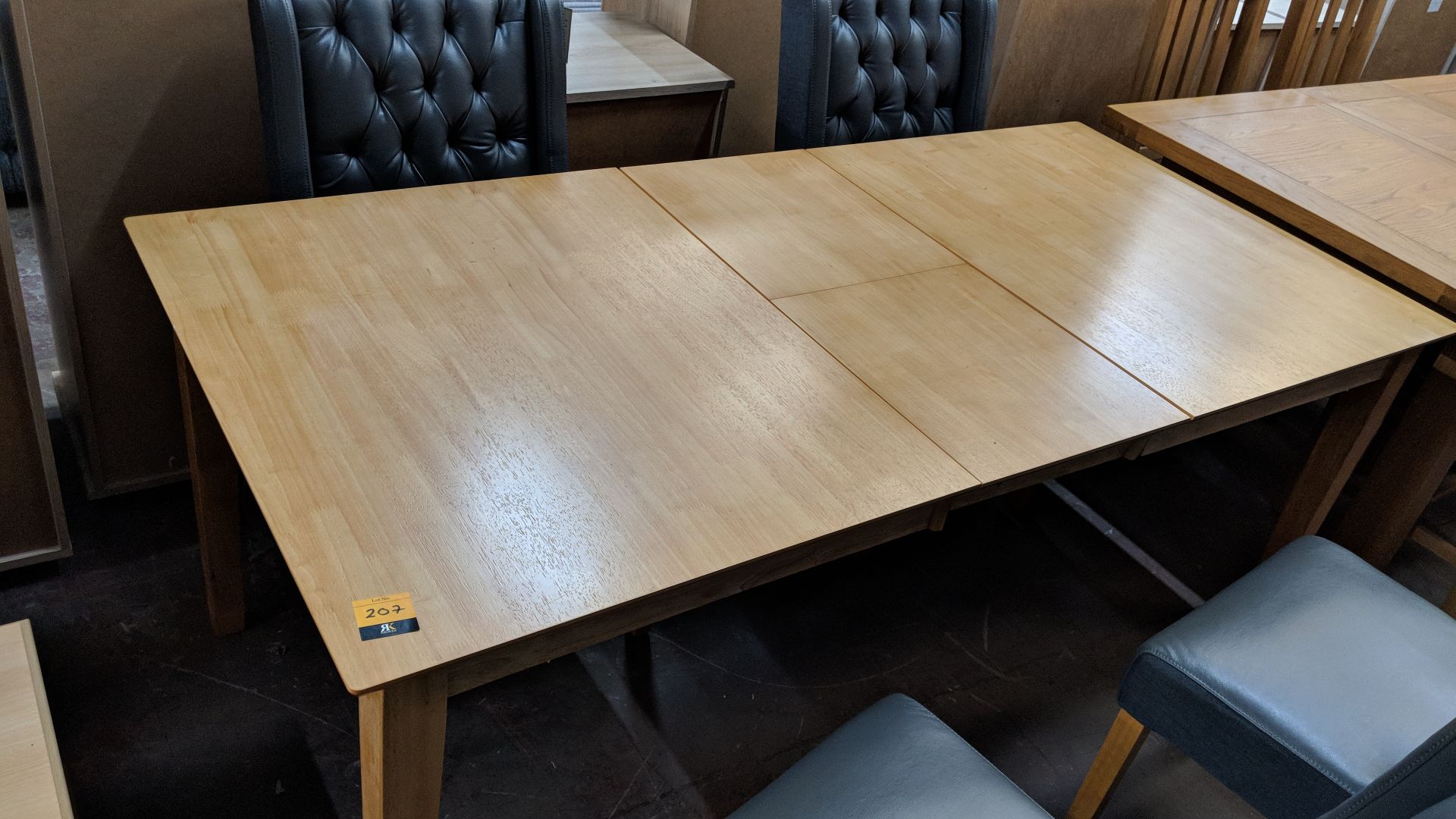 Extending dining table, circa 1500mm x 900mm extending to circa 1900mm x 900mm. NB chairs pictured