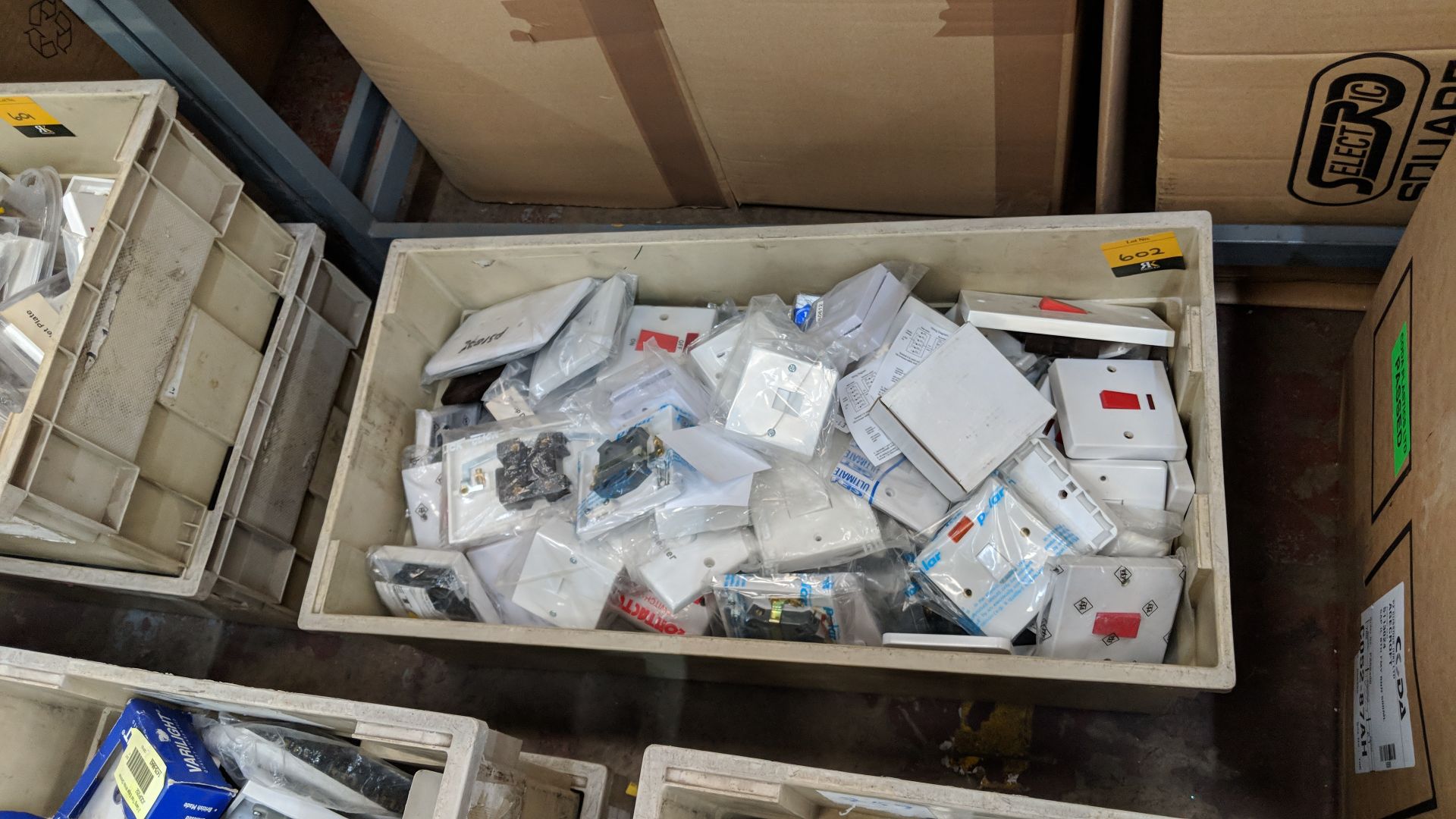 Contents of a crate of assorted, primarily white moulded, switches, sockets and similar by a - Image 3 of 3