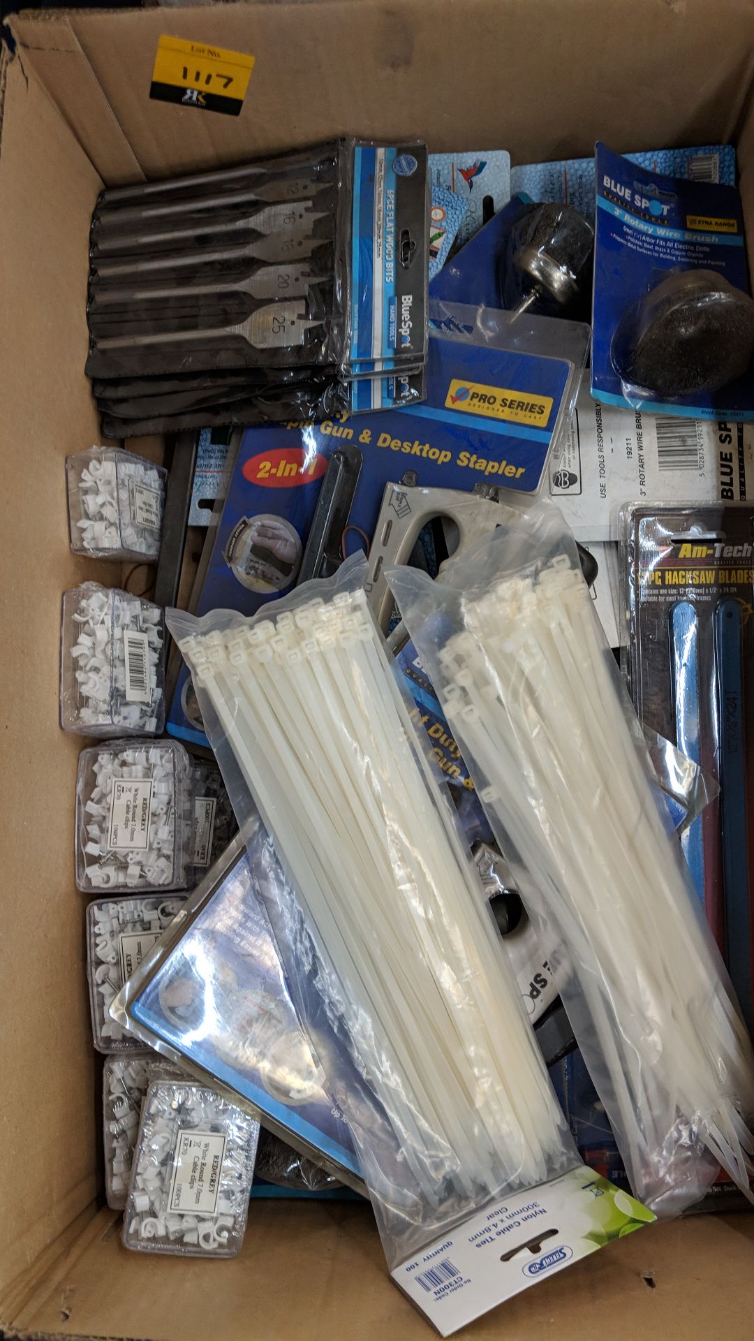 Box of assorted cable ties, cable clips, wood bits, staplers and more The vast majority of - Image 3 of 3