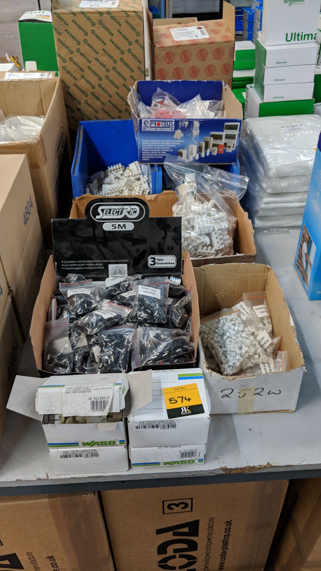 Wide row of assorted cable clips, cable connectors and similar The vast majority of products in this