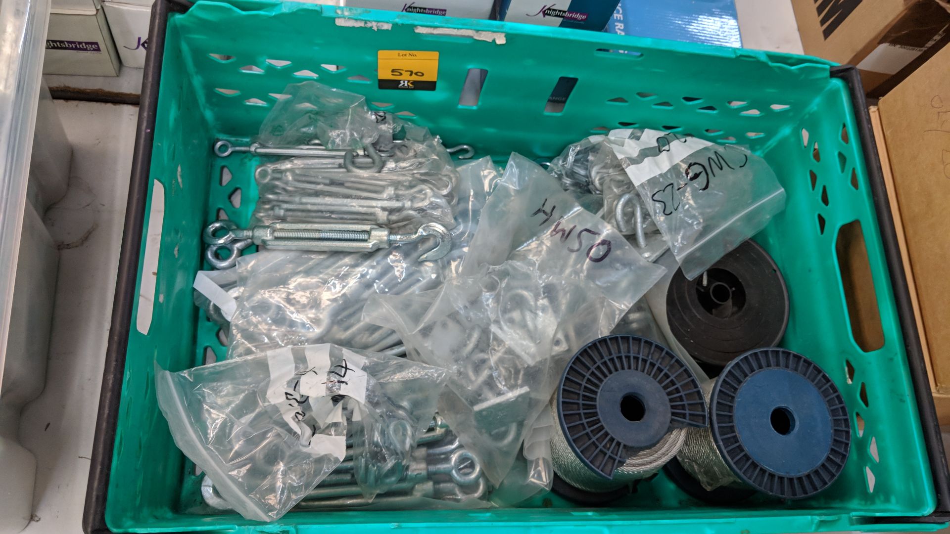 Contents of a crate of assorted steel cable reels, hooks for use with same and similar - crate - Image 2 of 3