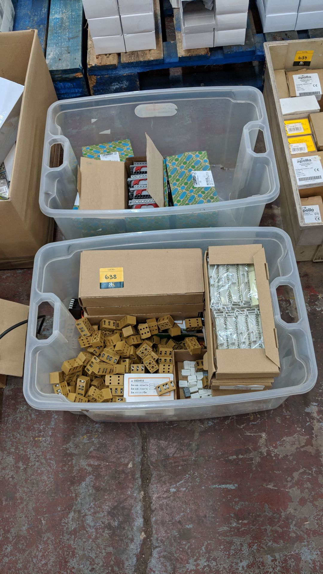 Contents of 2 crates of assorted electrical connectors - crates excluded The vast majority of