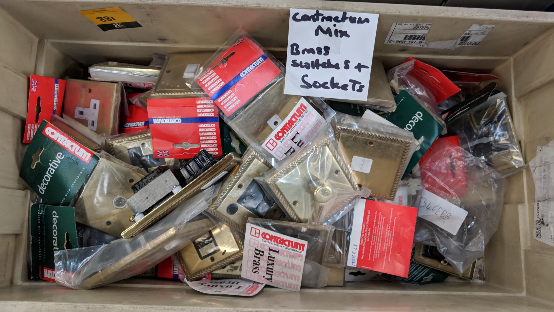 Contents of a crate of assorted Contactum brass switches and sockets - crate excluded The vast - Image 3 of 3
