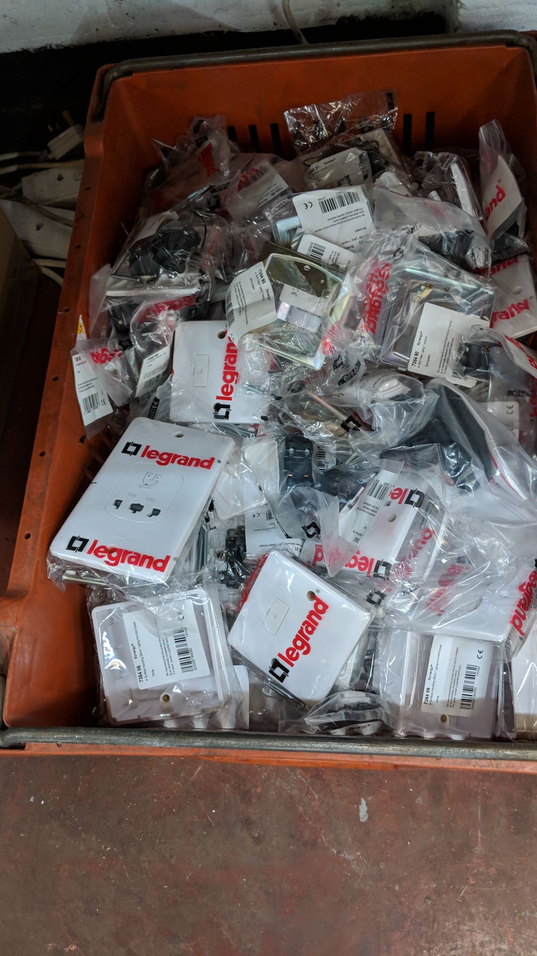 Contents of a crate consisting of a large quantity of Legrand sockets, switches and similar - - Image 2 of 3