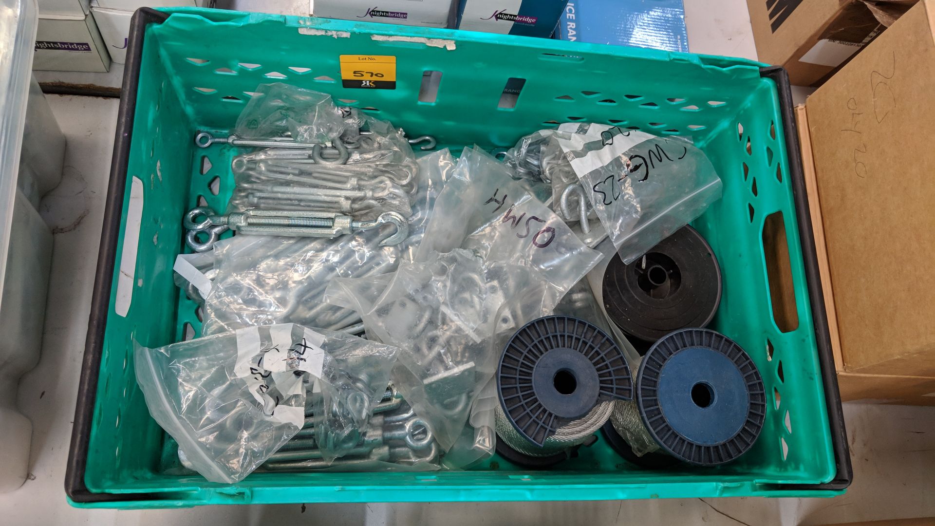 Contents of a crate of assorted steel cable reels, hooks for use with same and similar - crate - Image 3 of 3