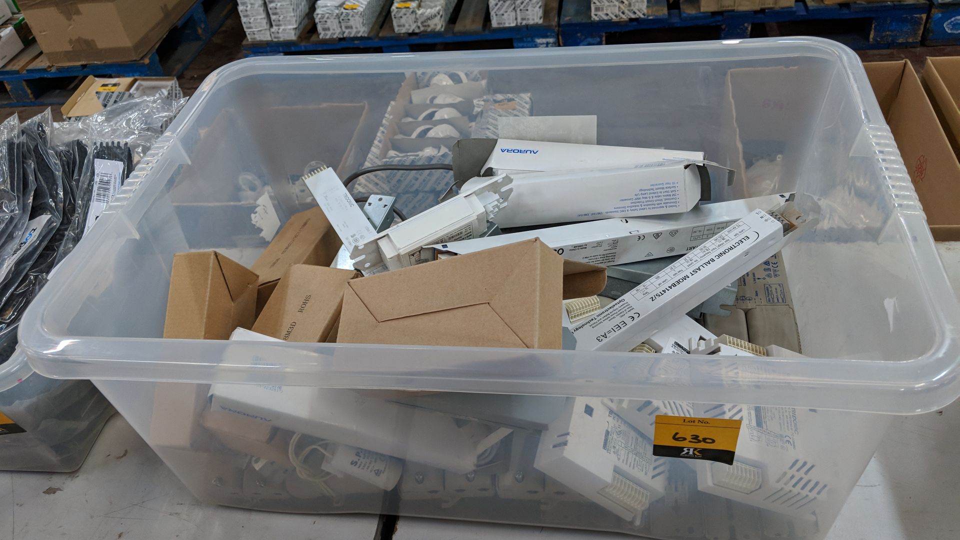 Contents of a crate of assorted lighting transformers, power packs and similar - crate excluded