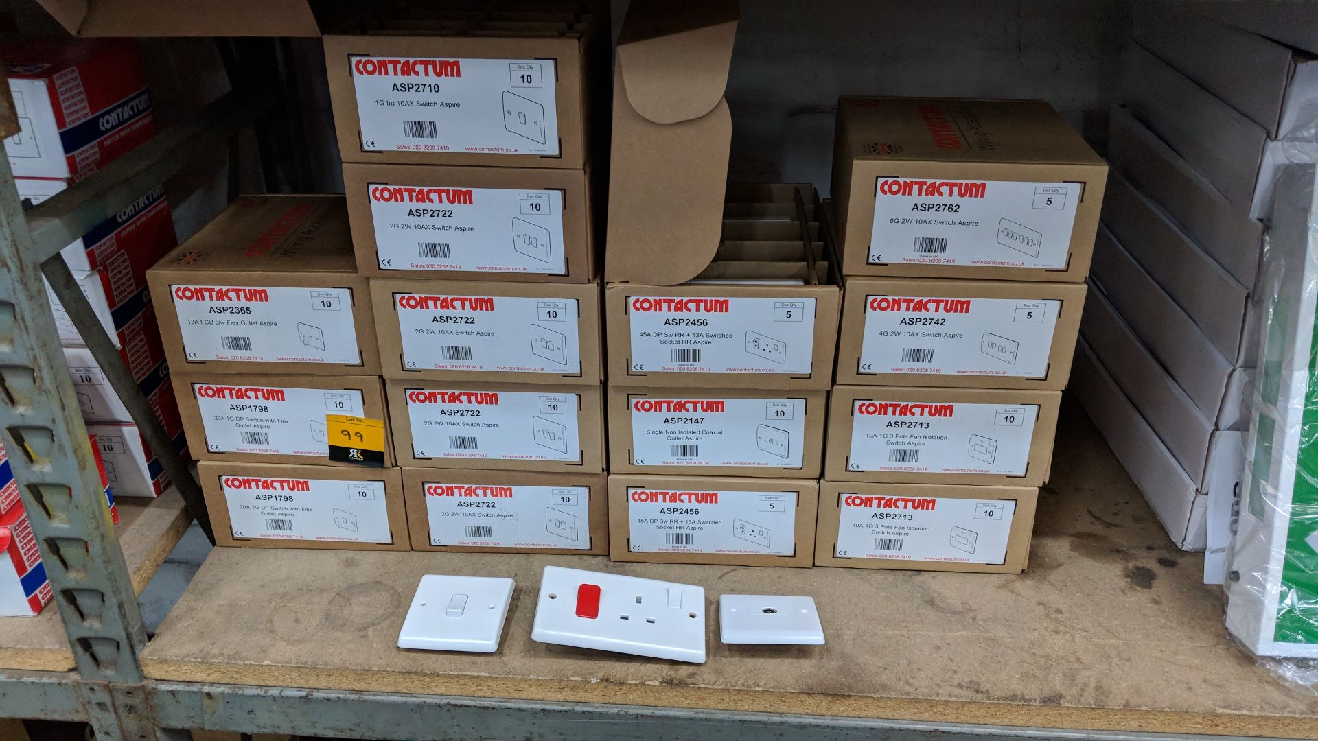 15 assorted boxes of Contactum switches, mostly containing 10 items per box, including single and