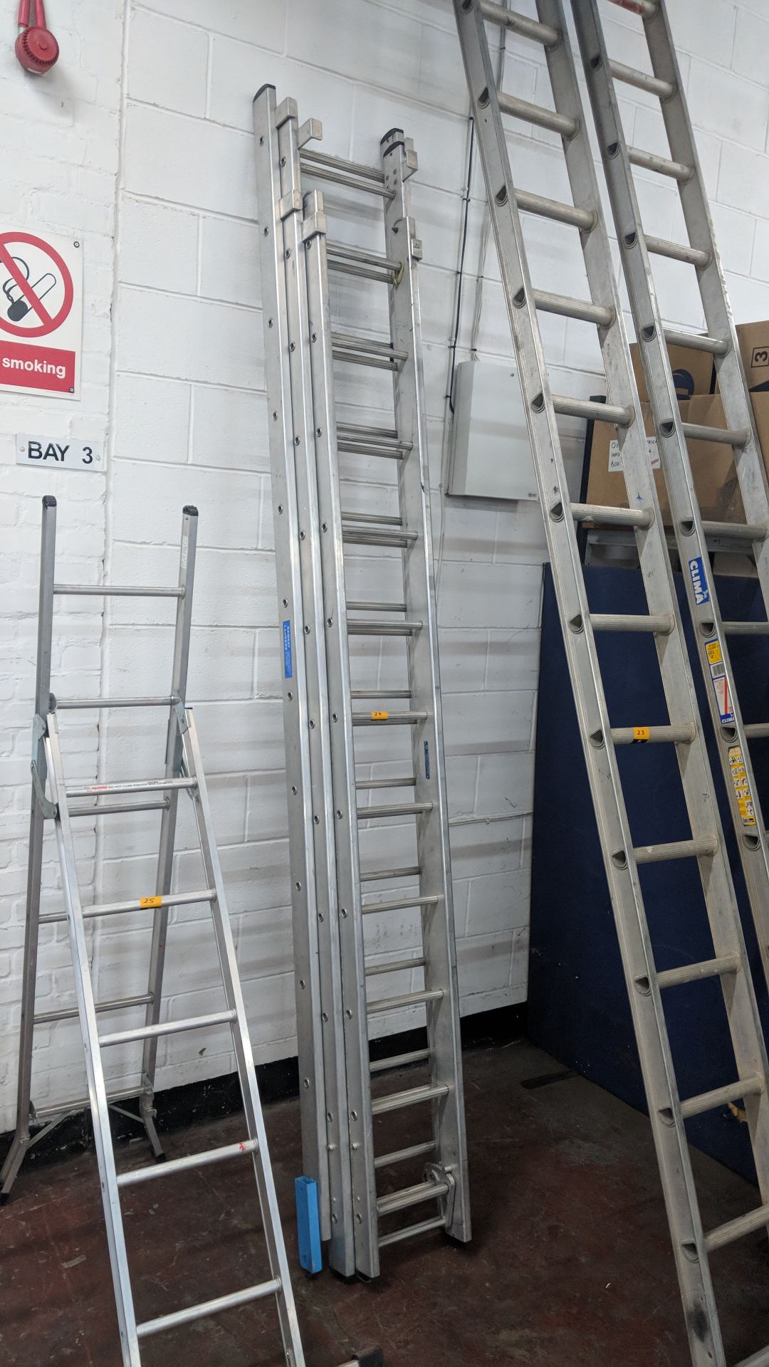 Set of triple rung ladders, the longest section measuring approx. 3200mm long