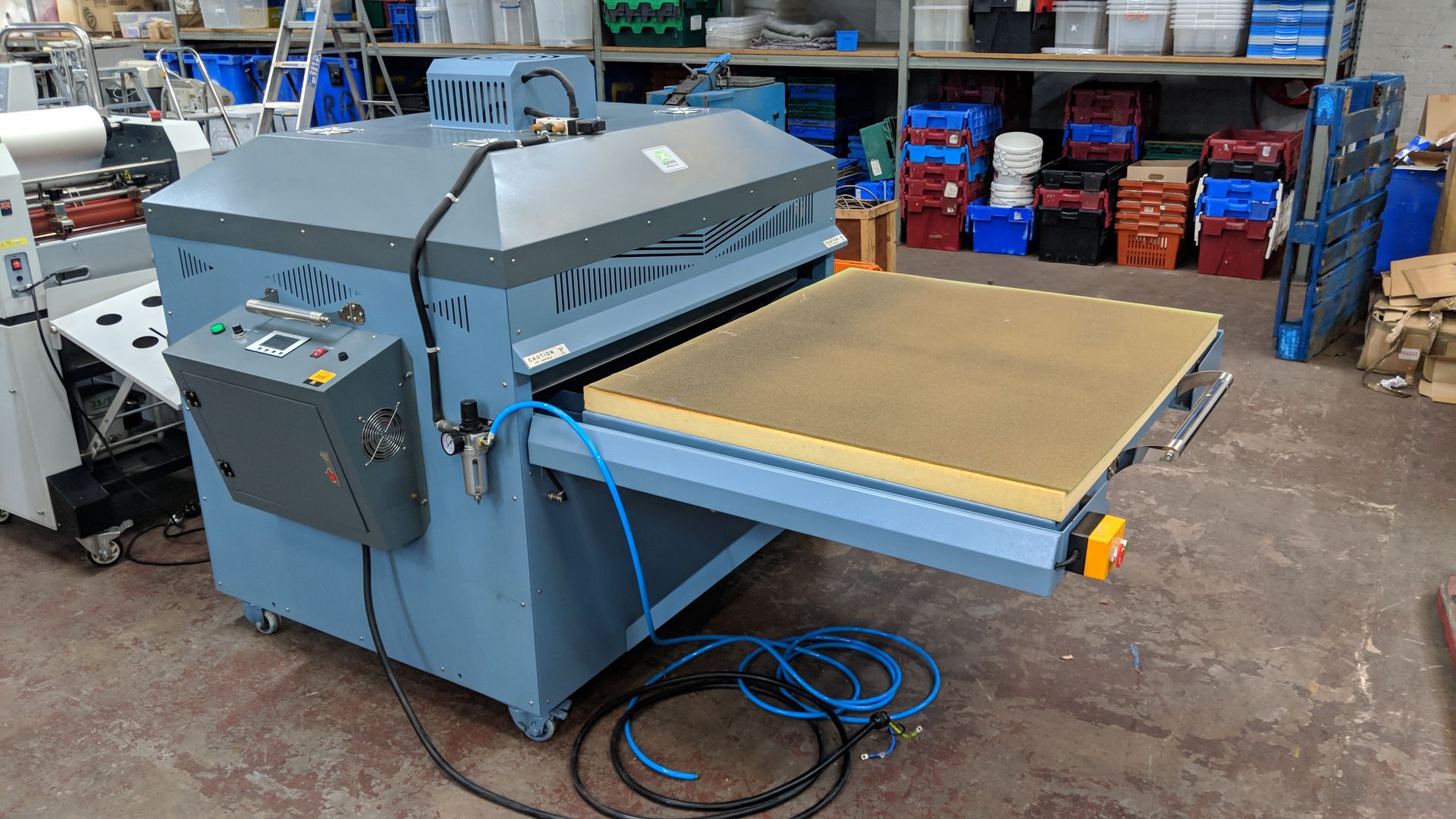 2015 (November) Alpha Industrial pneumatic heat press, with 1m x 1.2m table,