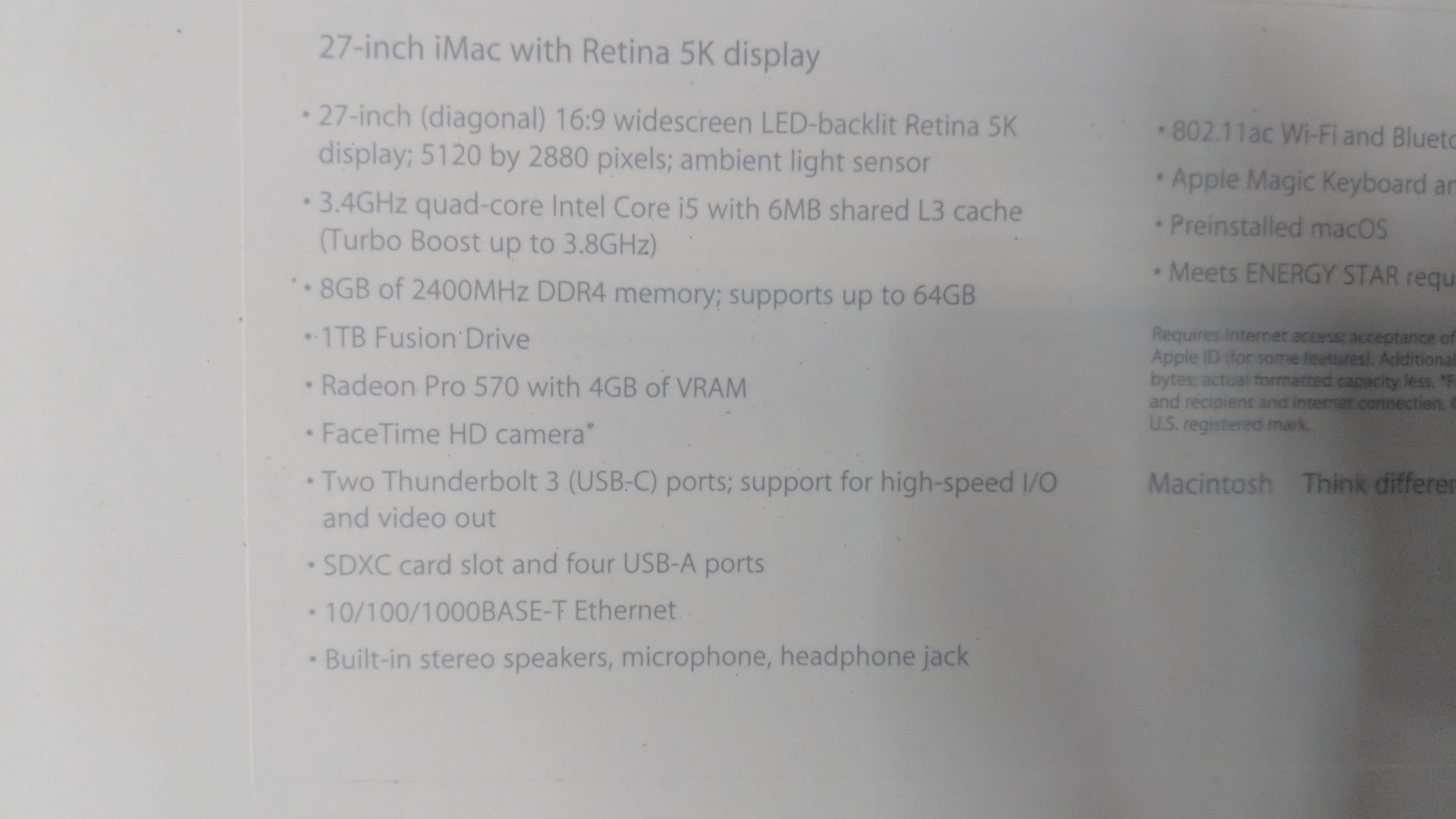 2017 Apple iMac 27" computer with retina 5K display, 3.4GHz, quad core Intel Core i5 - Image 8 of 14