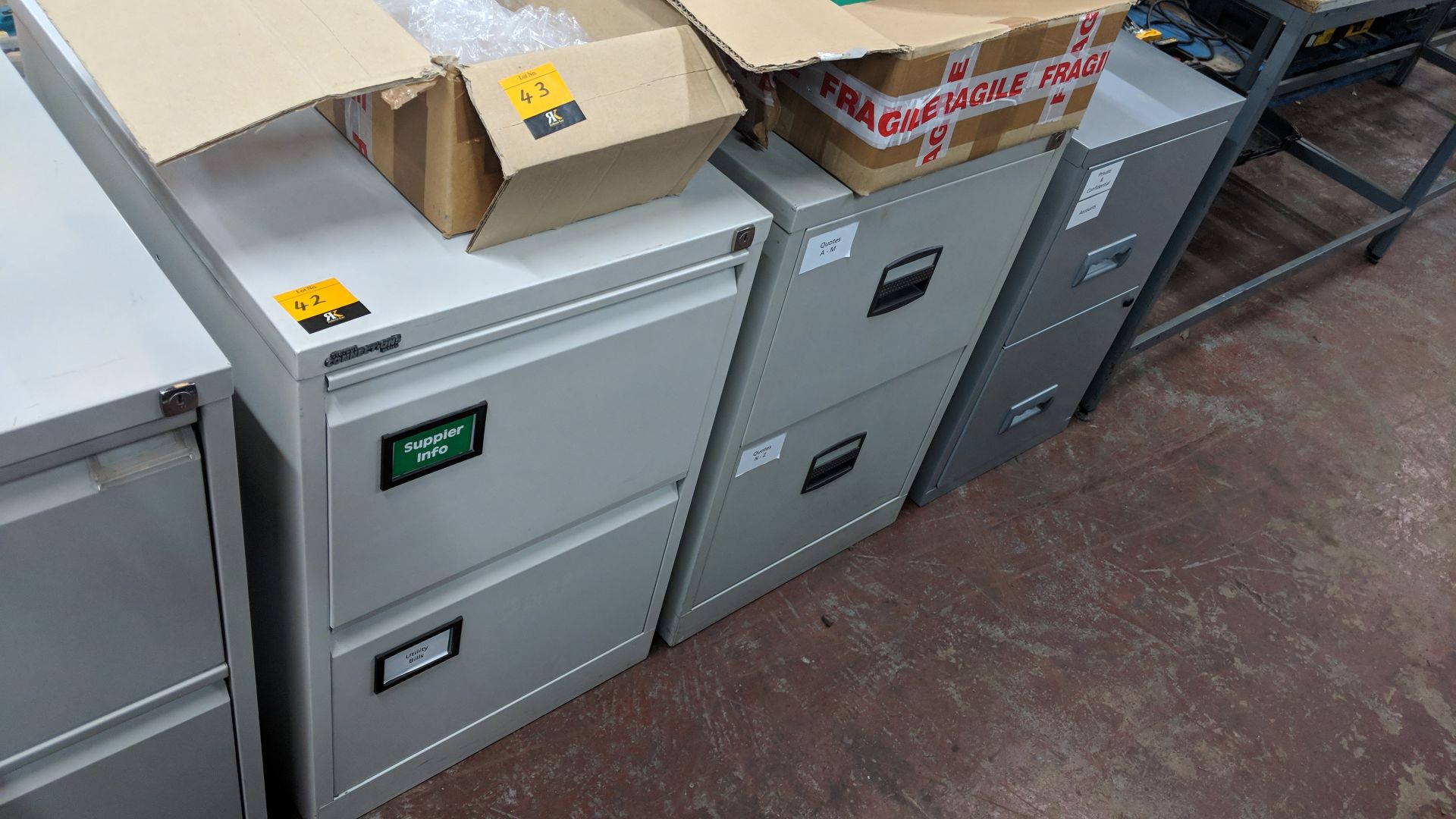 3 off assorted metal 2-drawer filing cabinets/pedestals
