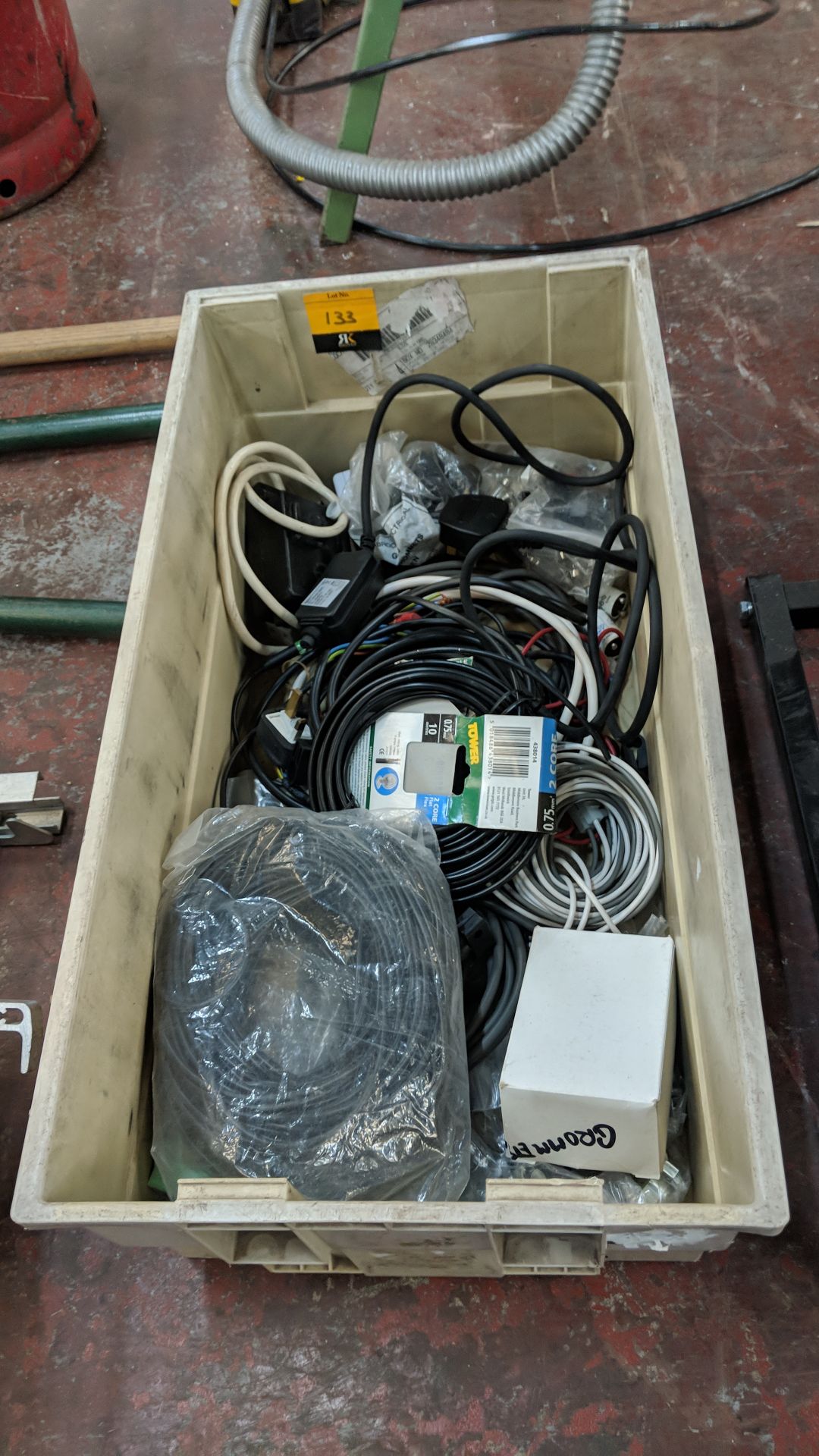 Contents of a crate of electrical extension cables, power packs & similar te excluded