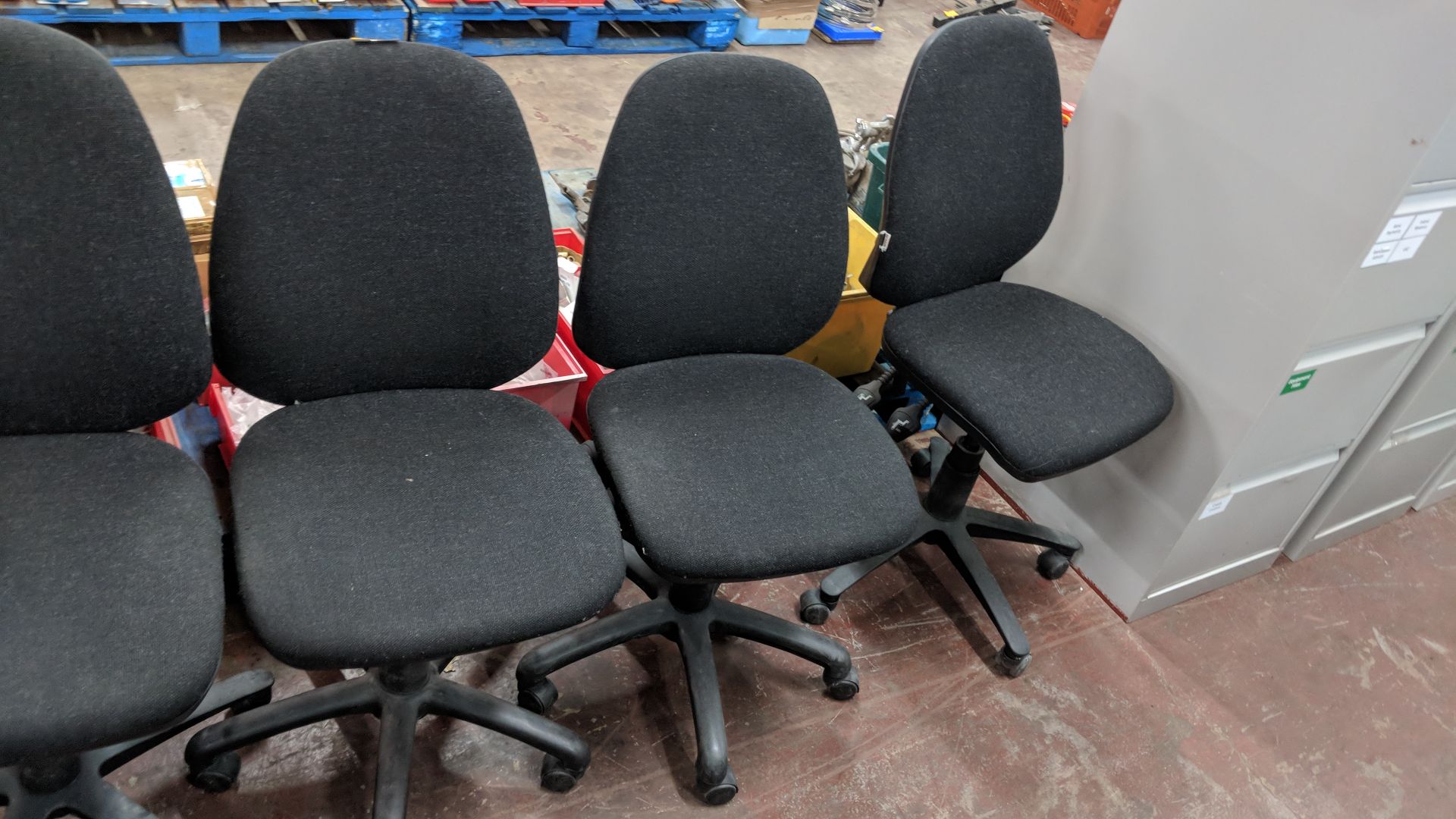 3 off Wallace grey tweed multi adjustable operator's chairs - Image 2 of 6