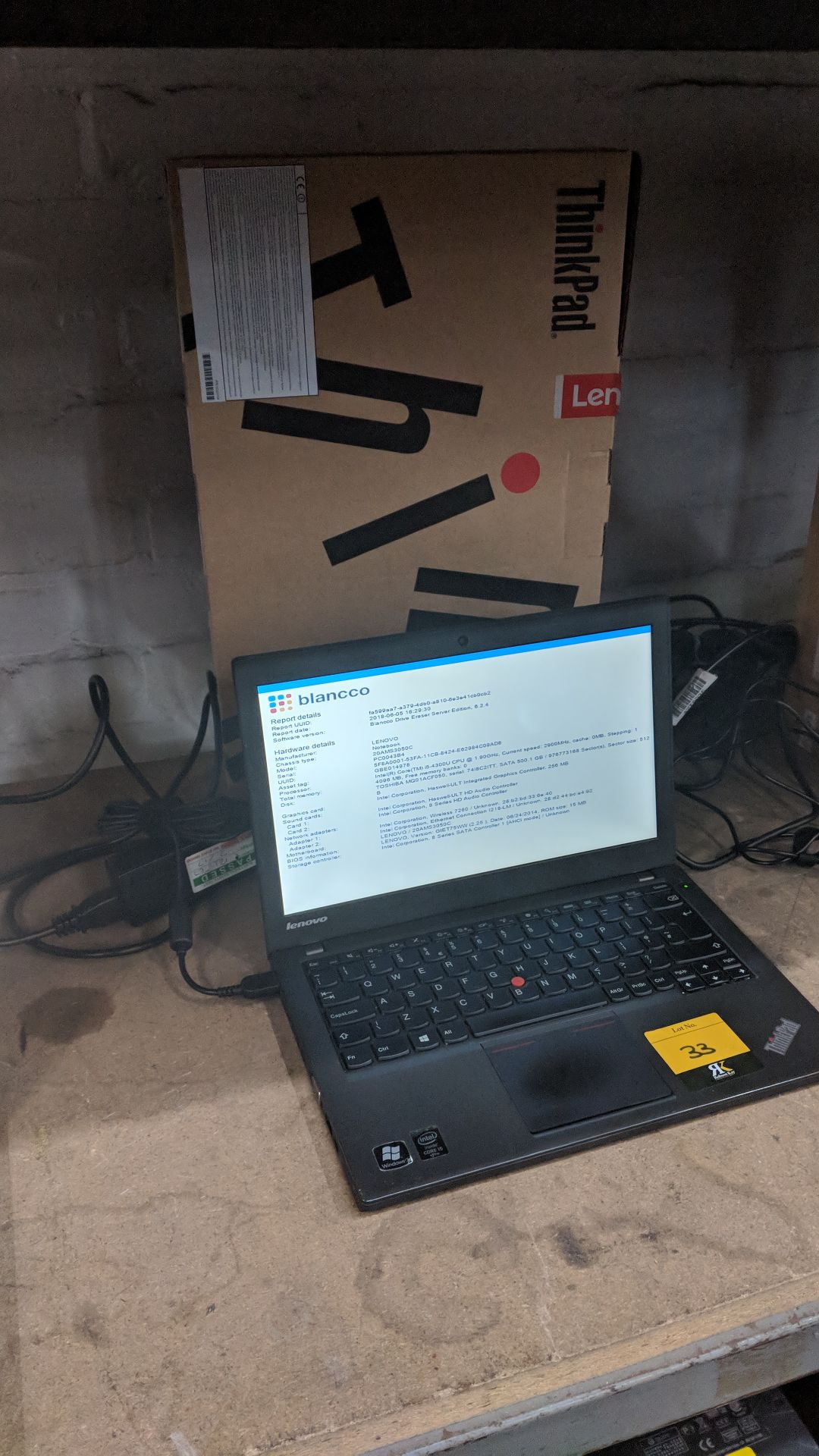 Lenovo ThinkPad X240 notebook computer model 20 AMS3050C with Intel Core i5 4300U CPU@1.9GHz, 4Gb