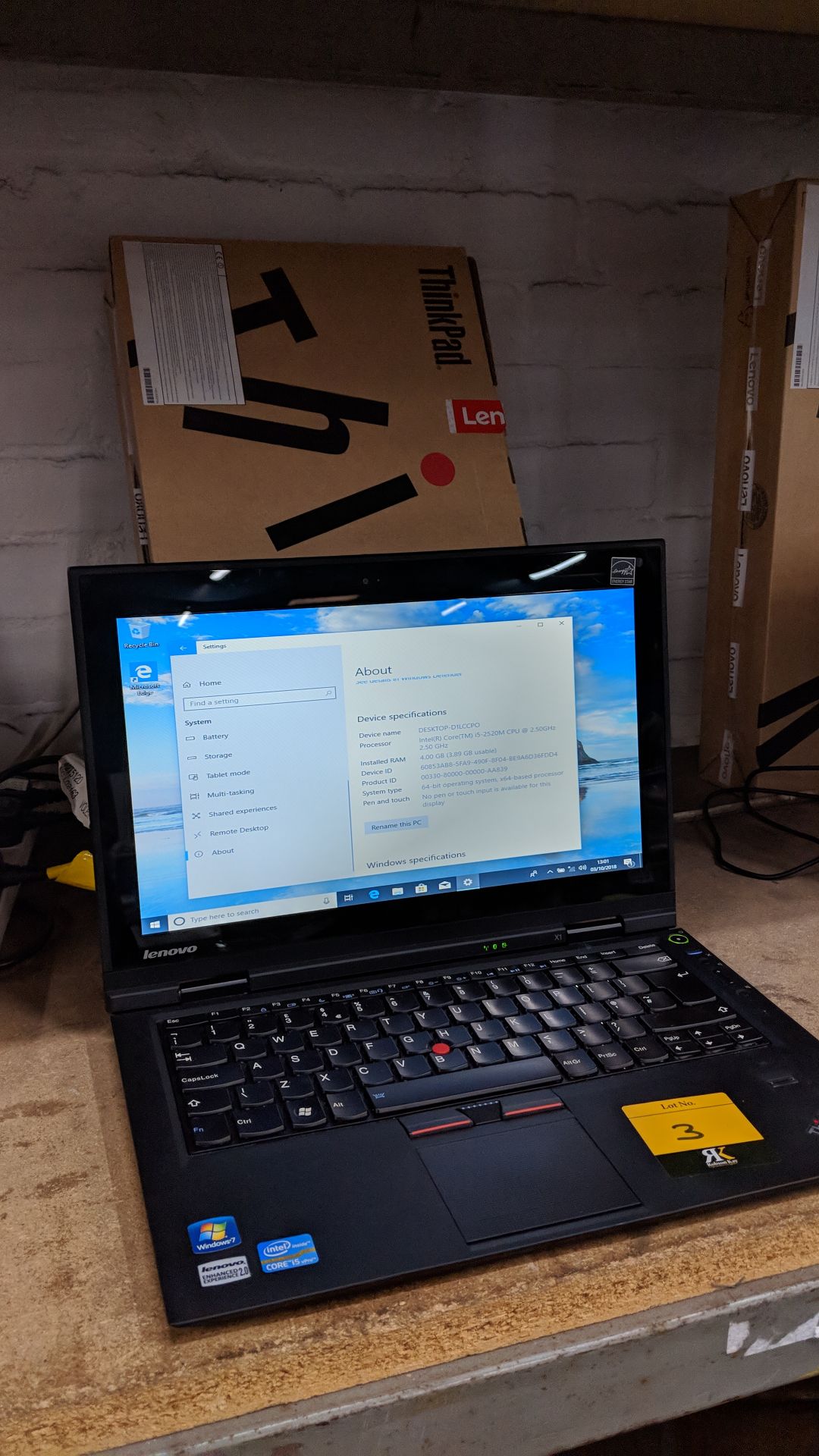 Lenovo ThinkPad X1 notebook computer, model 1294AY1 with built-in webcam. Intel Core i5-2520M CPU@ - Image 10 of 10