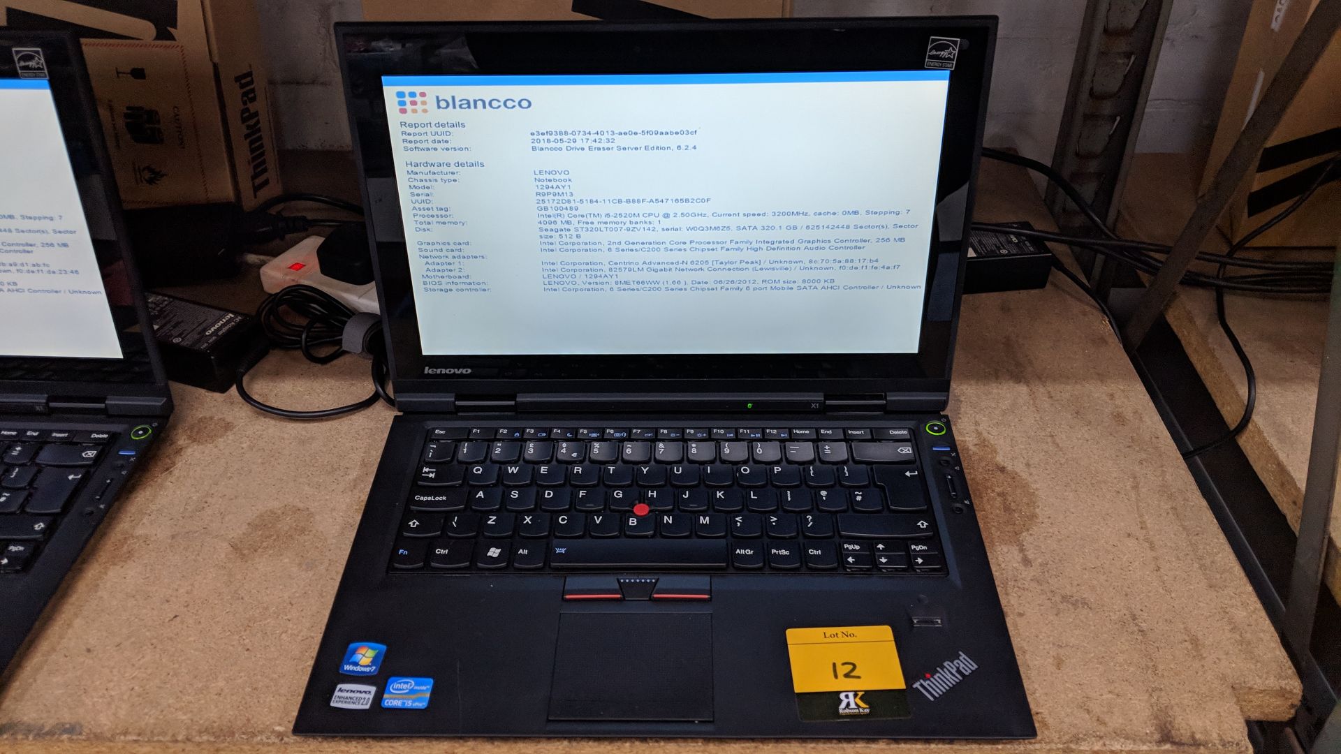 Lenovo ThinkPad X1 notebook computer, model 1294AY1 with built-in webcam. Intel Core i5-2520M CPU@ - Image 6 of 8
