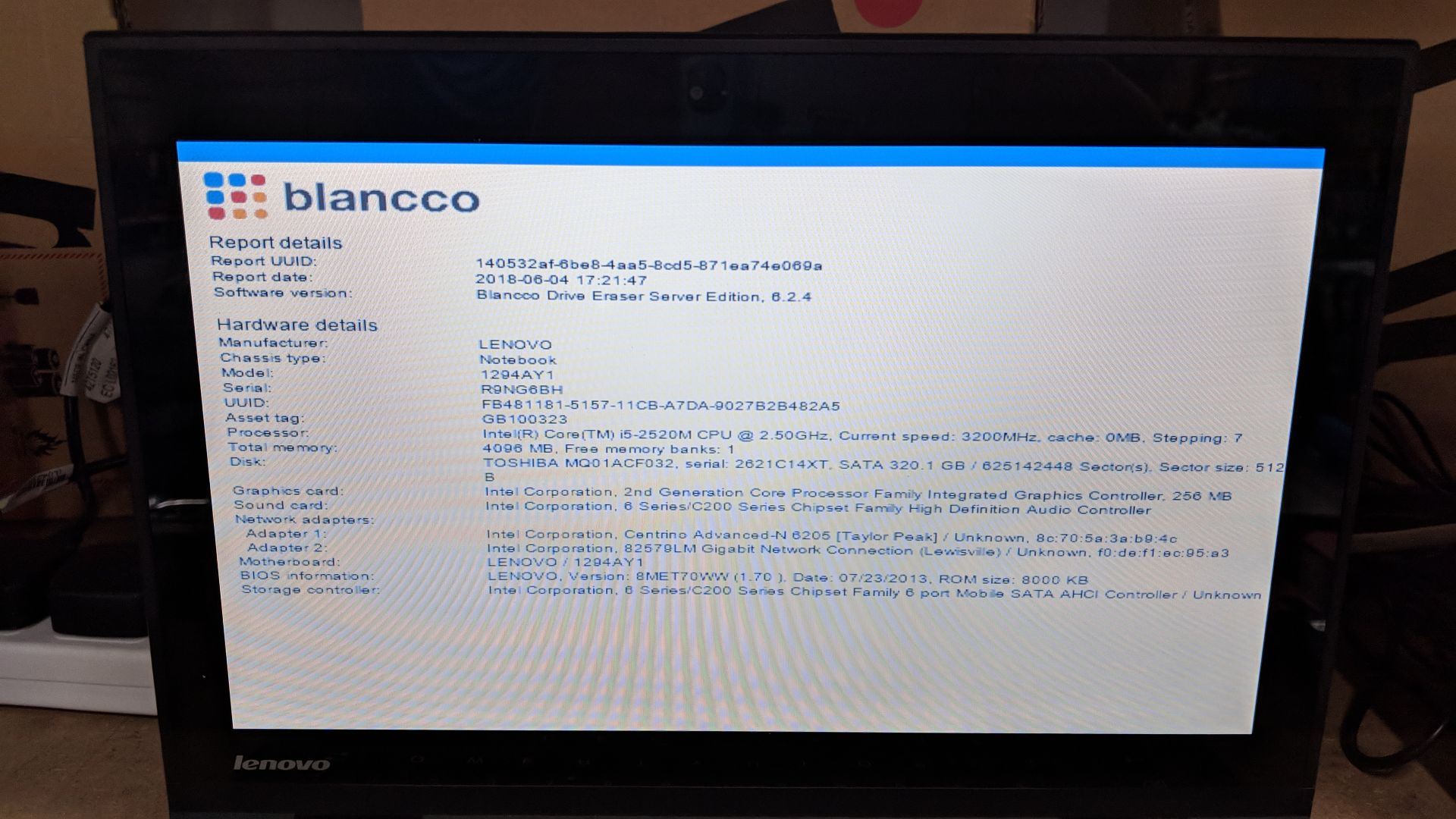 Lenovo ThinkPad X1 notebook computer, model 1294AY1 with built-in webcam. Intel Core i5-2520M CPU@ - Image 2 of 7