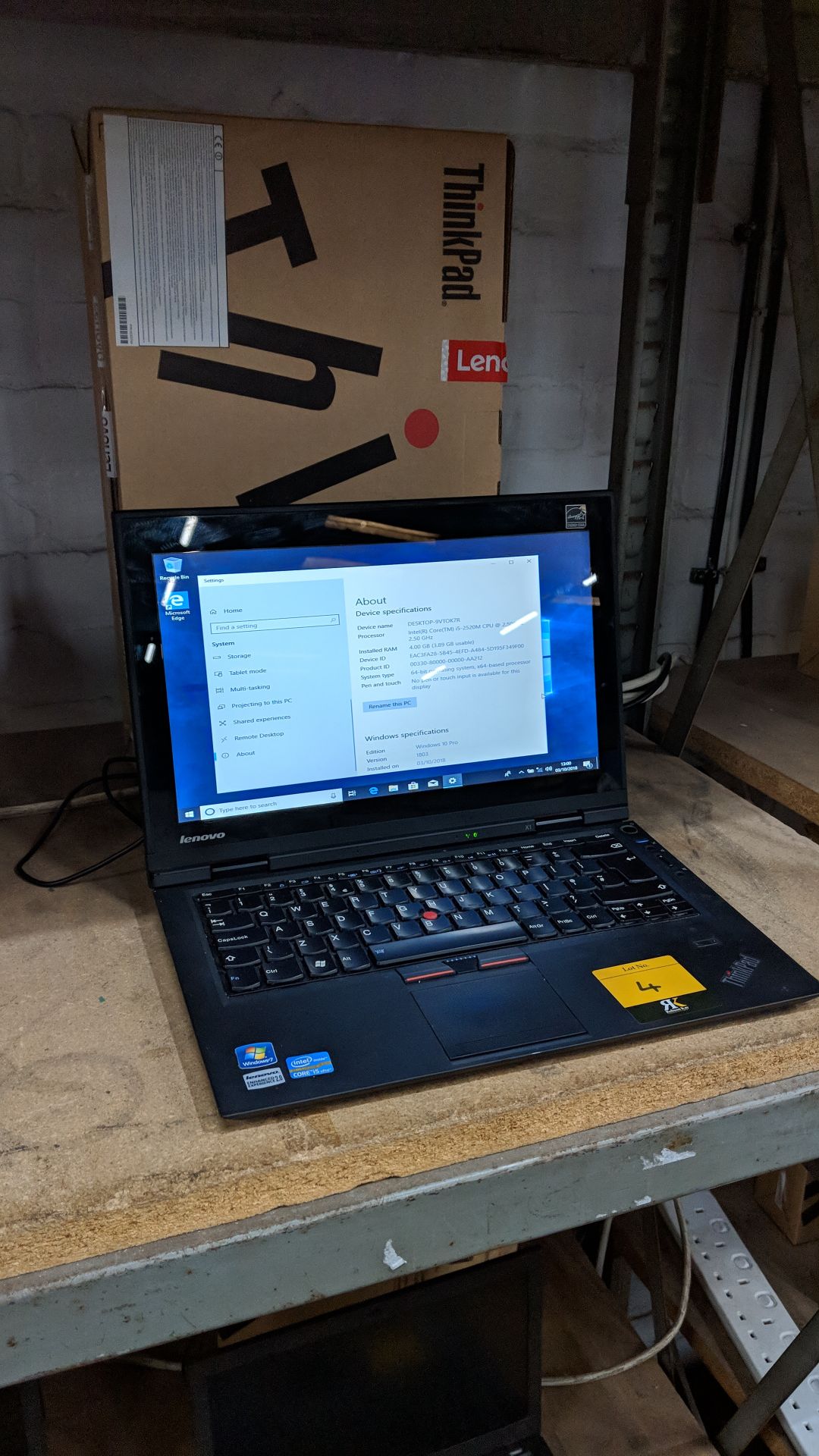 Lenovo ThinkPad X1 notebook computer, model 1294AY1 with built-in webcam. Intel Core i5-2520M CPU@ - Image 3 of 6