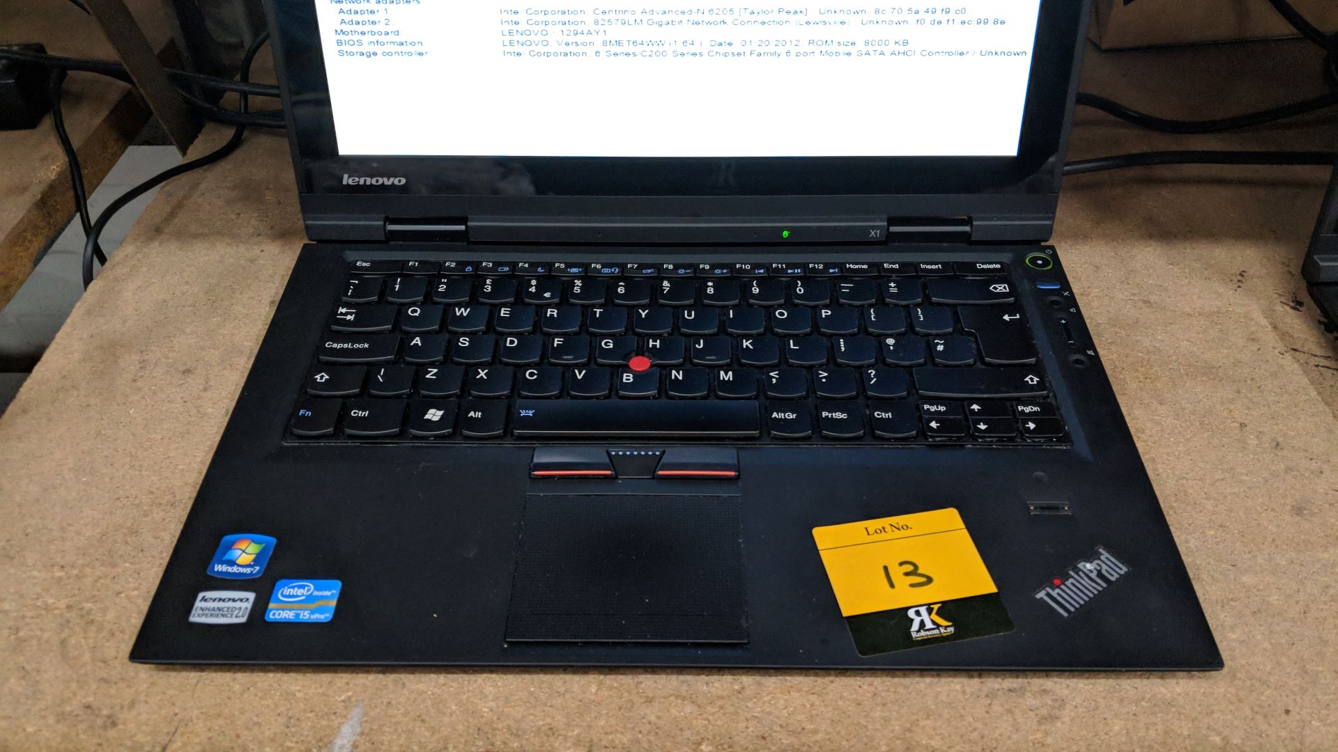 Lenovo ThinkPad X1 notebook computer, model 1294AY1 with built-in webcam. Intel Core i5-2520M CPU@ - Image 3 of 8