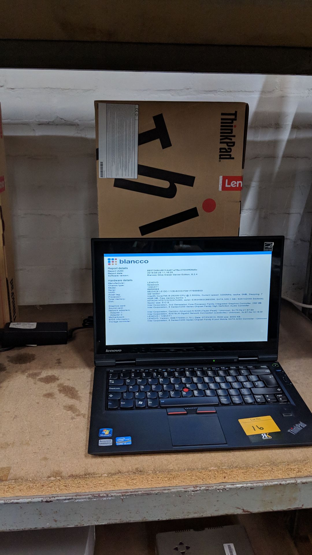 Lenovo ThinkPad X1 notebook computer, model 1294AY1 with built-in webcam. Intel Core i5-2520M CPU@ - Image 6 of 7