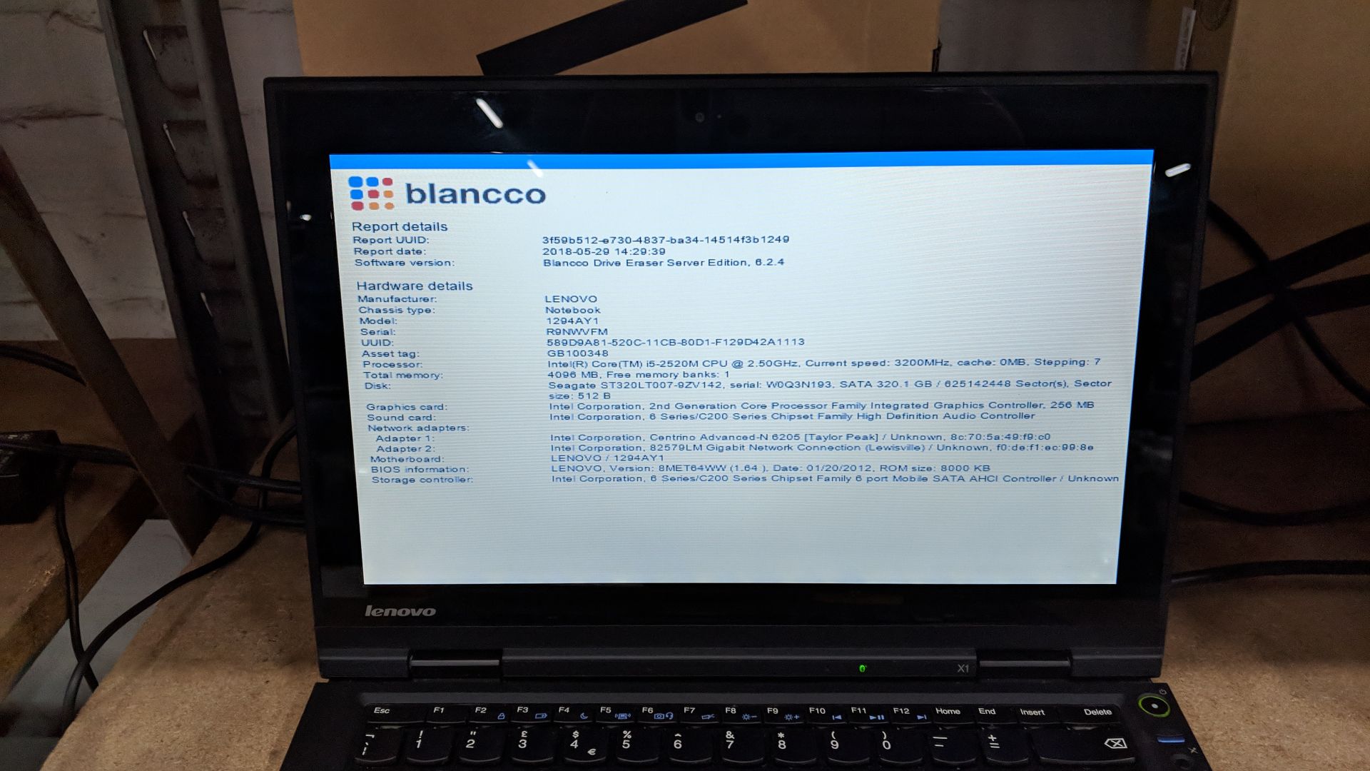 Lenovo ThinkPad X1 notebook computer, model 1294AY1 with built-in webcam. Intel Core i5-2520M CPU@ - Image 4 of 8