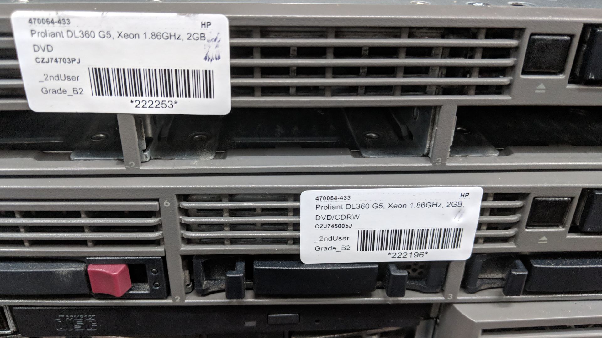 4 off HP Proliant DL360 G4 & G5 rack mountable servers with assorted specifications IMPORTANT: - Image 5 of 6