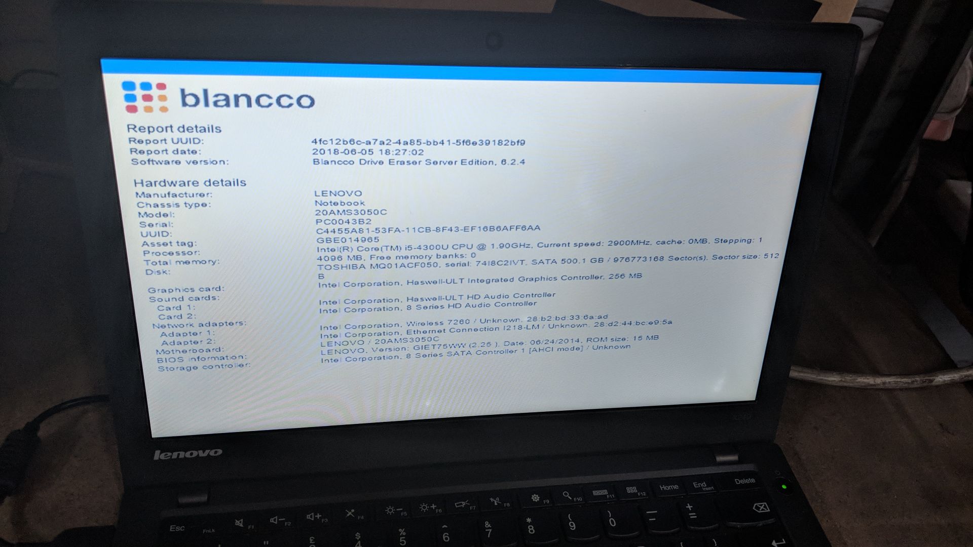 Lenovo ThinkPad X240 notebook computer model 20 AMS3050C with Intel Core i5 4300U CPU@1.9GHz, 4Gb - Image 3 of 8